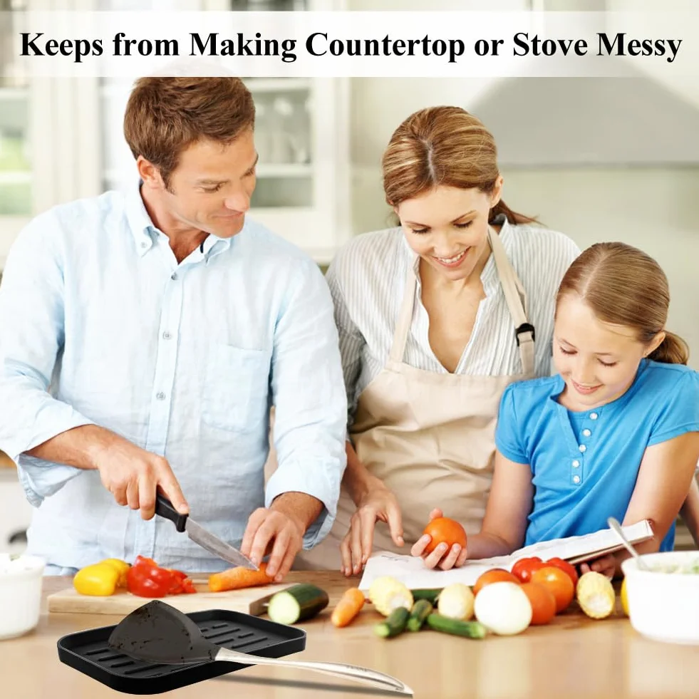 SwirlColor Repose Cuillère Cuisine Silicone Support Ustensiles Noir