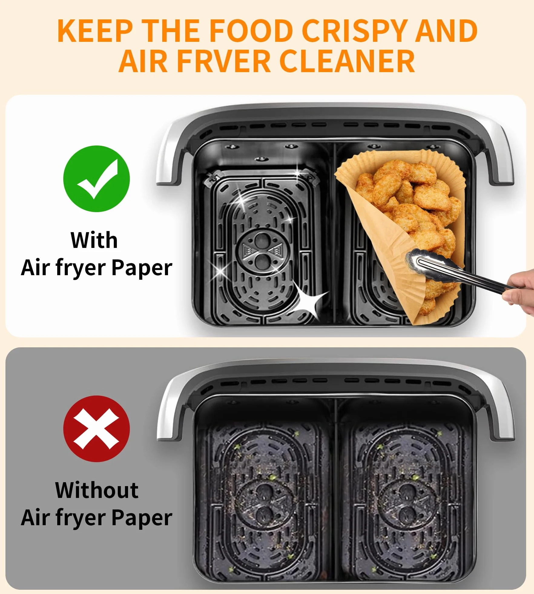 Papier Cuisson Air Fryer 100 szt, Papier Sulfurisé Air Fryer Accessoires Double Stack XL SL400EU, AF400EU, AF300EU, 22x14cm Rectangulair Paper Liners Friteuse Sans Huile
