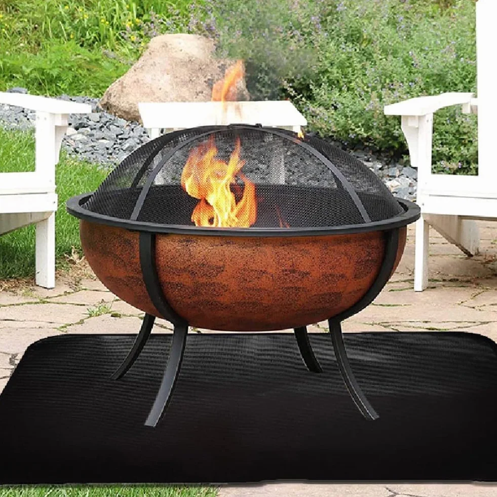 Tapis d'isolation ignifuge en fibre de verre 120 x 80 cm pour barbecue extérieur et poêle