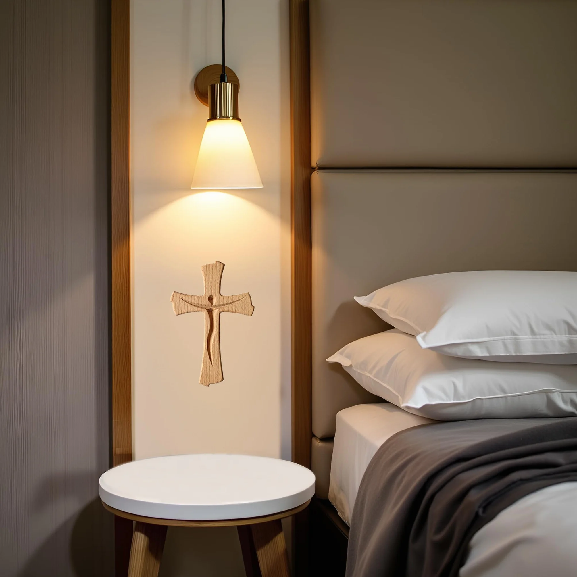 Croix murale crucifix en bois de hêtre véritable 20 cm moderne