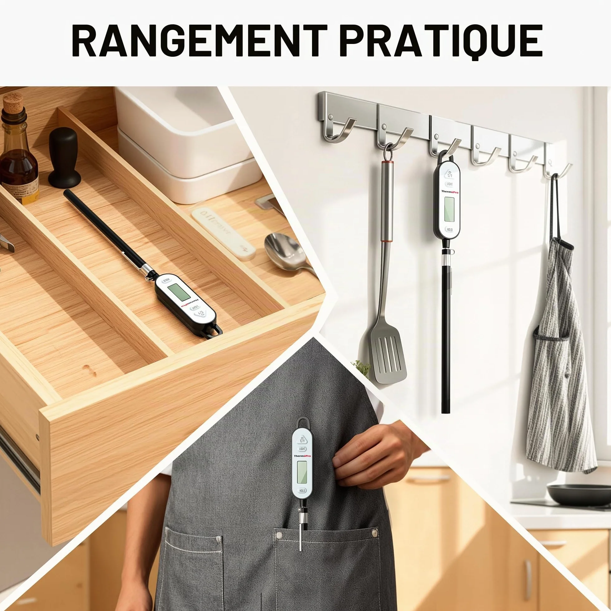 ThermoPro Thermomètre à viande numérique avec sonde pliable - Thermomètre de cuisson pour fumoir, barbecue