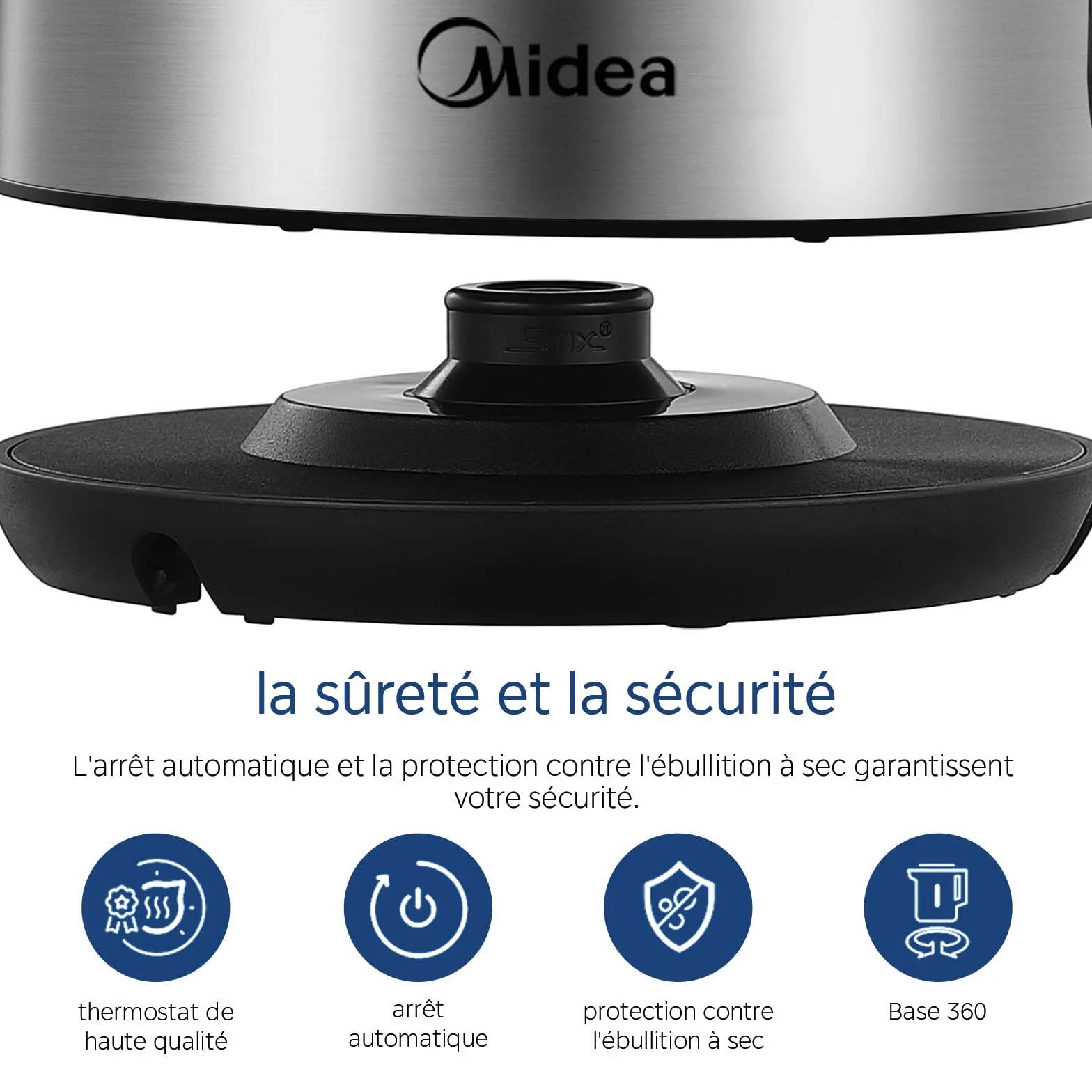 Midea Bouilloire Acier Inoxydable 1,7L 2200W MK-17S30A2 Sans BPA Chauffage Rapide