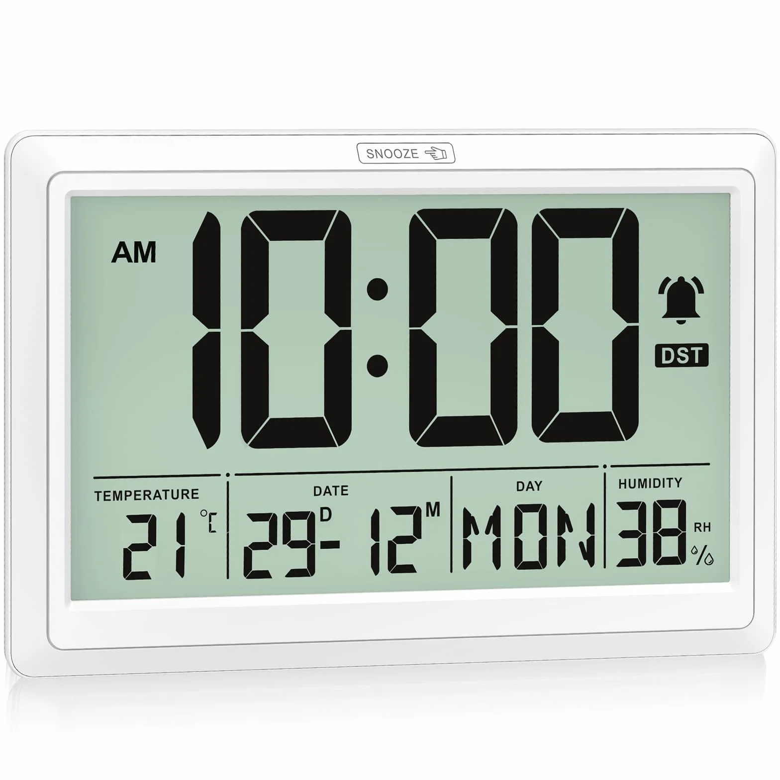 XREXS Horloge Murale Numérique 19,4 x 10,4 cm - Écran LCD HD, Réveil, Température & Humidité, 12/24h