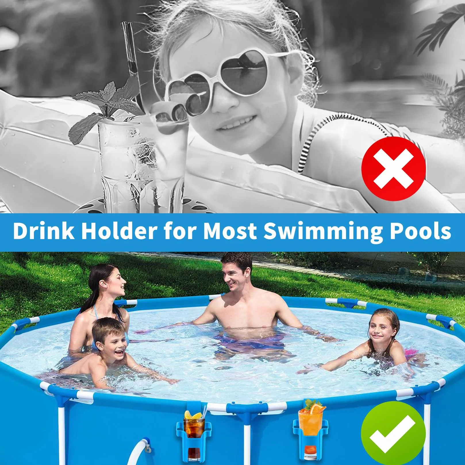 Lot de 4 porte-gobelets de piscine sans déversement - Accessoires en plastique bleu