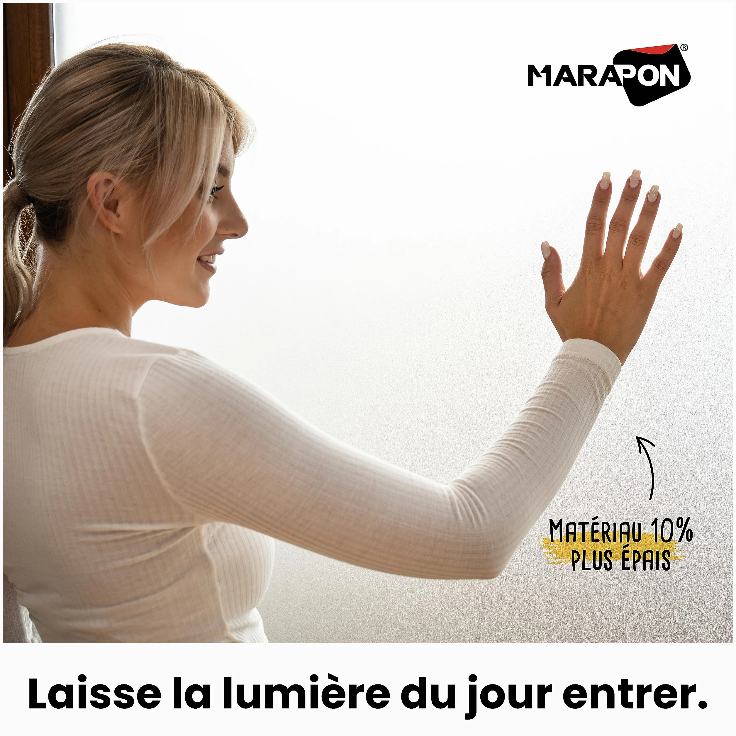 MARAPON Film pour Fenêtre Opaque 0,445x2 m Adhésion Statique sans Colle Dépoli Intimité Protection UV Salle de Bain Bureau Cuisine