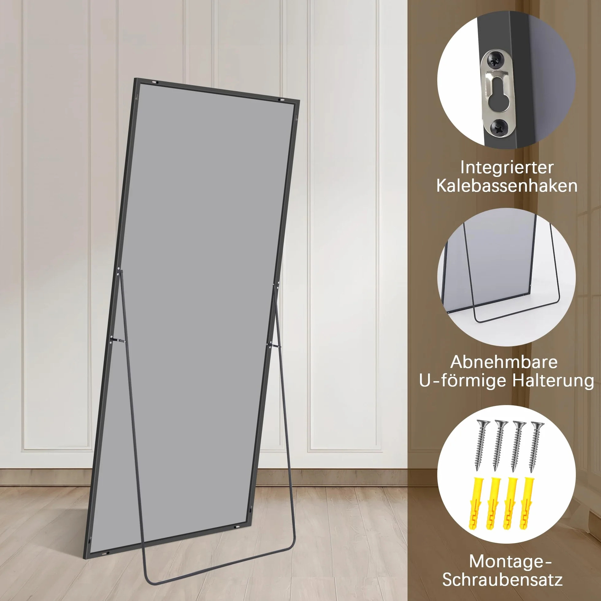 Weare Home Miroir Pleine Longueur Rectangulaire 165 x 60 cm Cadre en Métal Noir