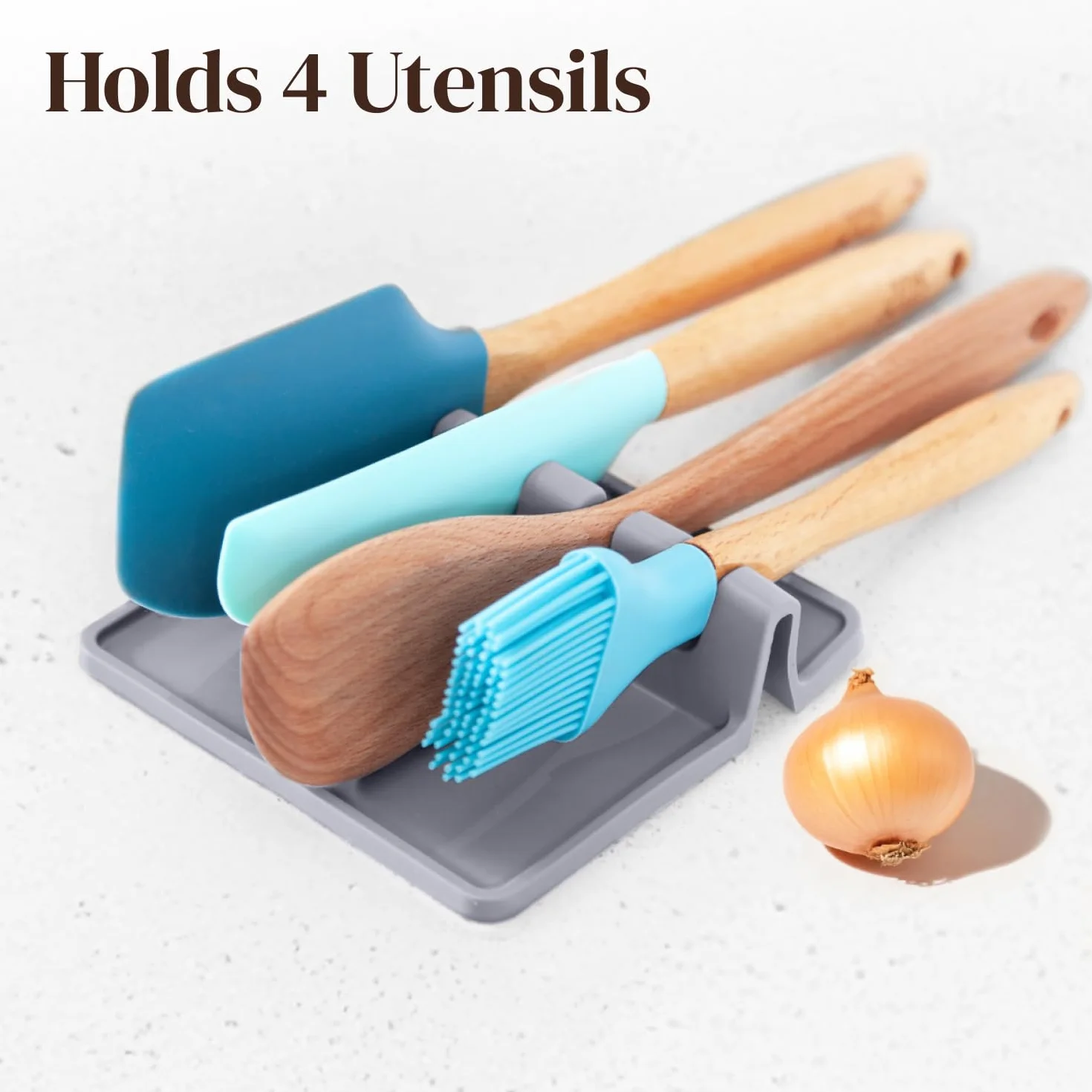 Porte Ustensiles Cuisine Thermorésistant, Pack de 2 - Cooler Kitchen Repose Cuillère avec Égouttoir (Gris)