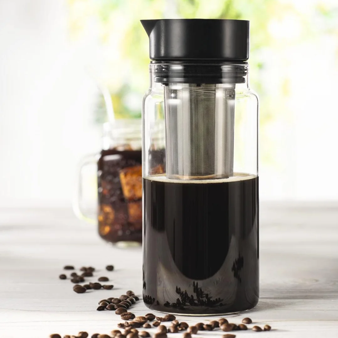 Xavax Cafetière à infusion froide 2 en 1, machine à café et thé, bouteille verre 1 l