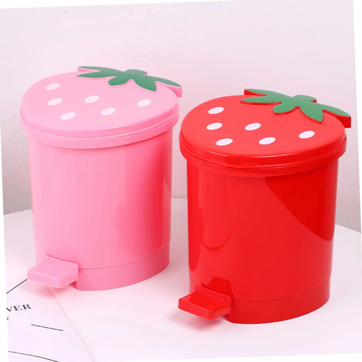 TIDTALEO Poubelle Rose Mini Conteneur Fruits Fraise Litière Enfants PP Pinceau Maquillage Mignonne