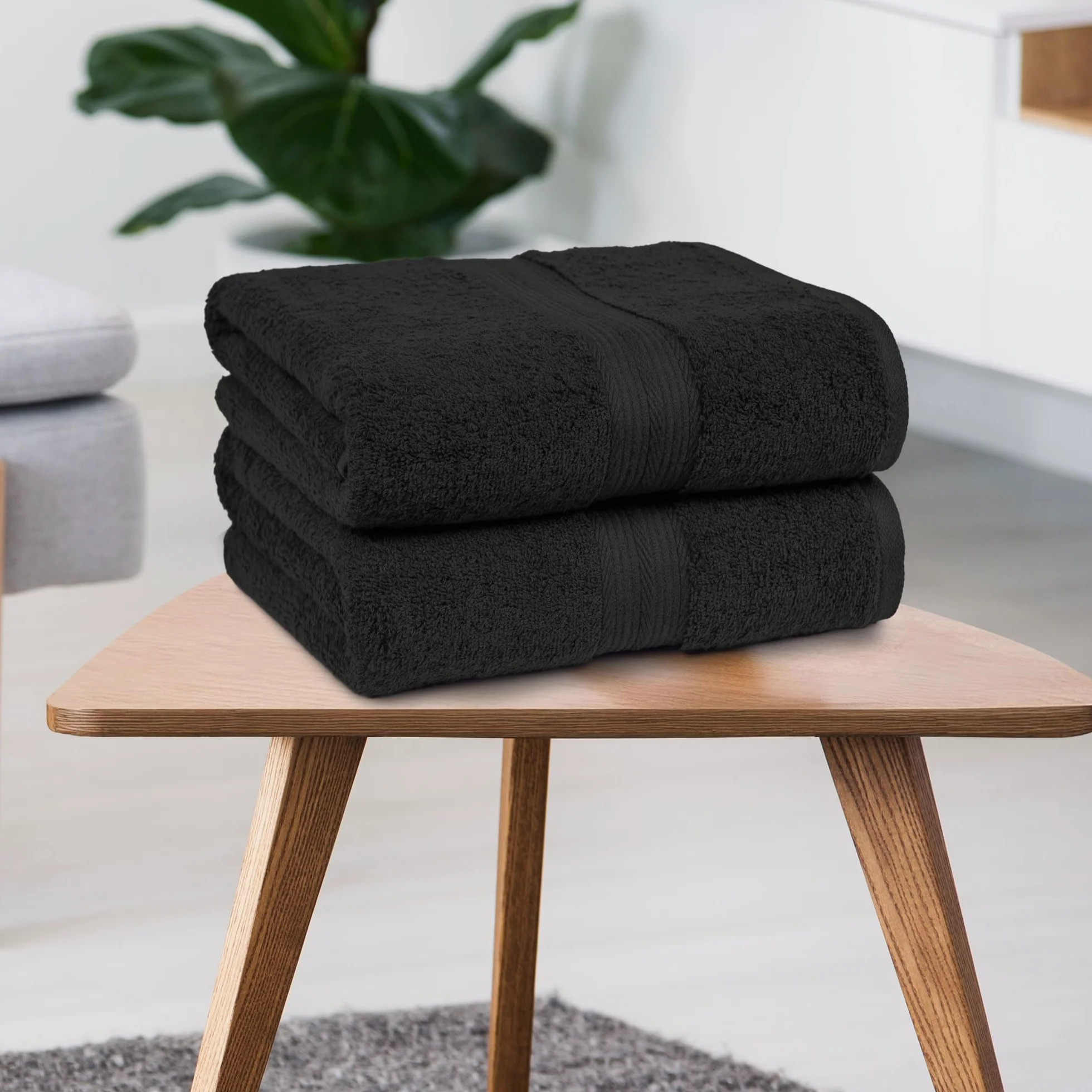 Amazon Basics Drap de Bain Grande Taille 100% Coton Anti-décoloration 70 x 140 cm Noir Lot de 2
