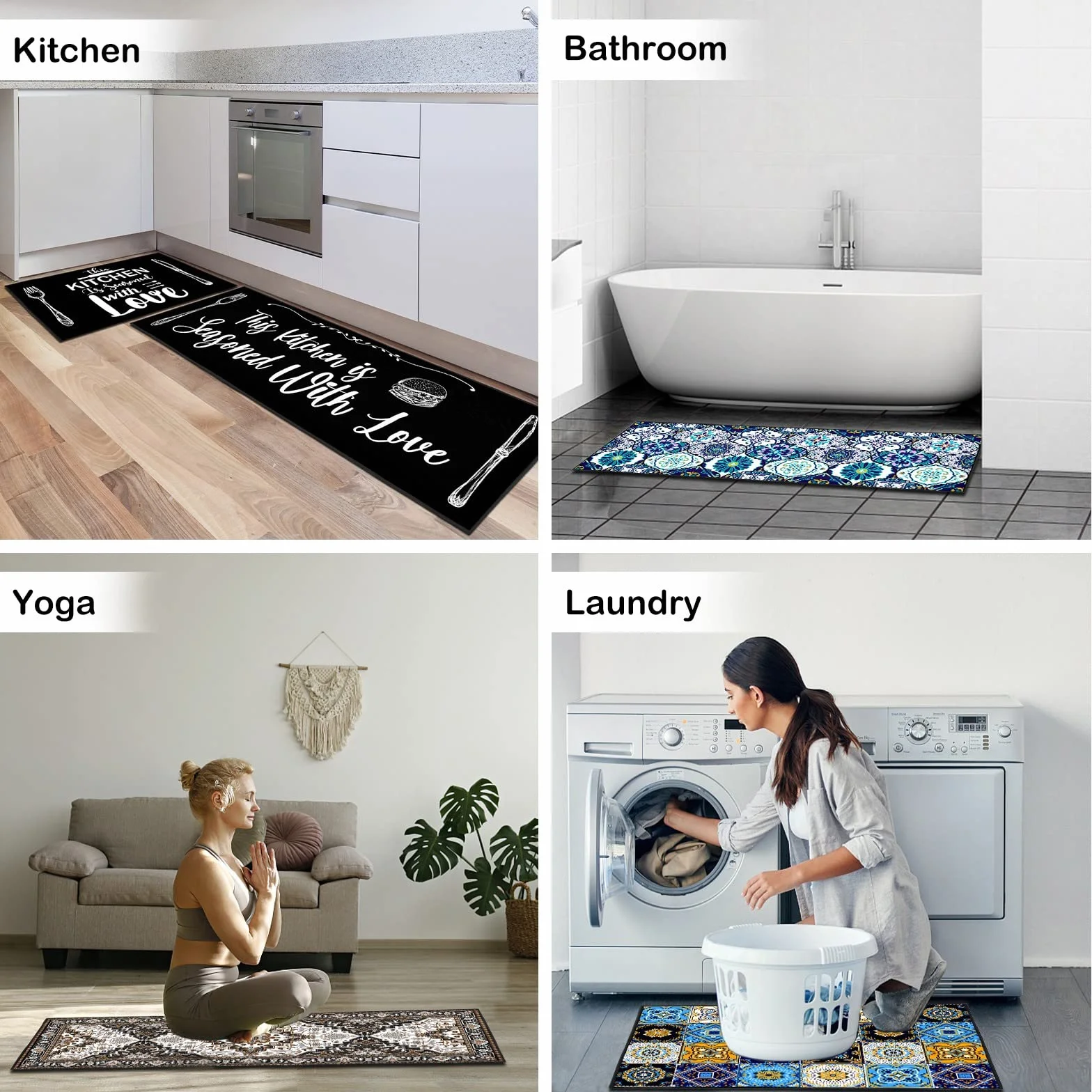 Lot de 2 Tapis de Cuisine antidérapant Lavable, 40x60 + 40x120 cm