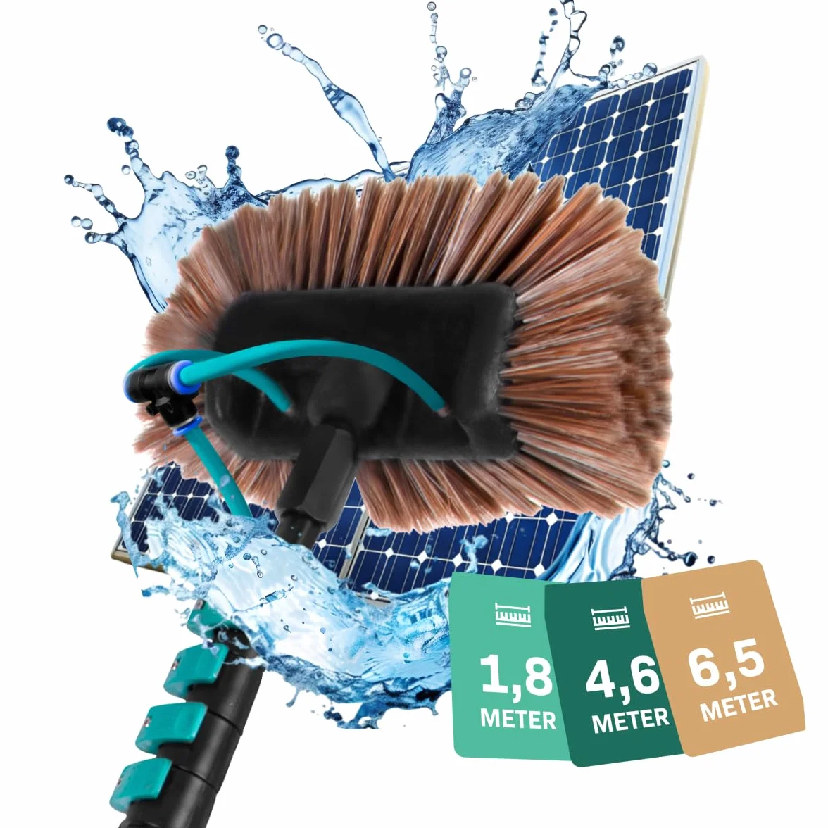 VONROC Brosse de Lavage Télescopique 6,5 m avec Arrivée Eau – Kit Complet 2 en 1 Nettoyage Panneaux Solaires, Vitres, Façades