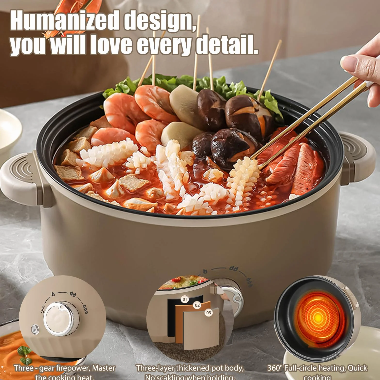 Hot Pot Électrique 4,6 L 1000W Portable Marmite Électrique Multifonctionnel 3 Niveaux