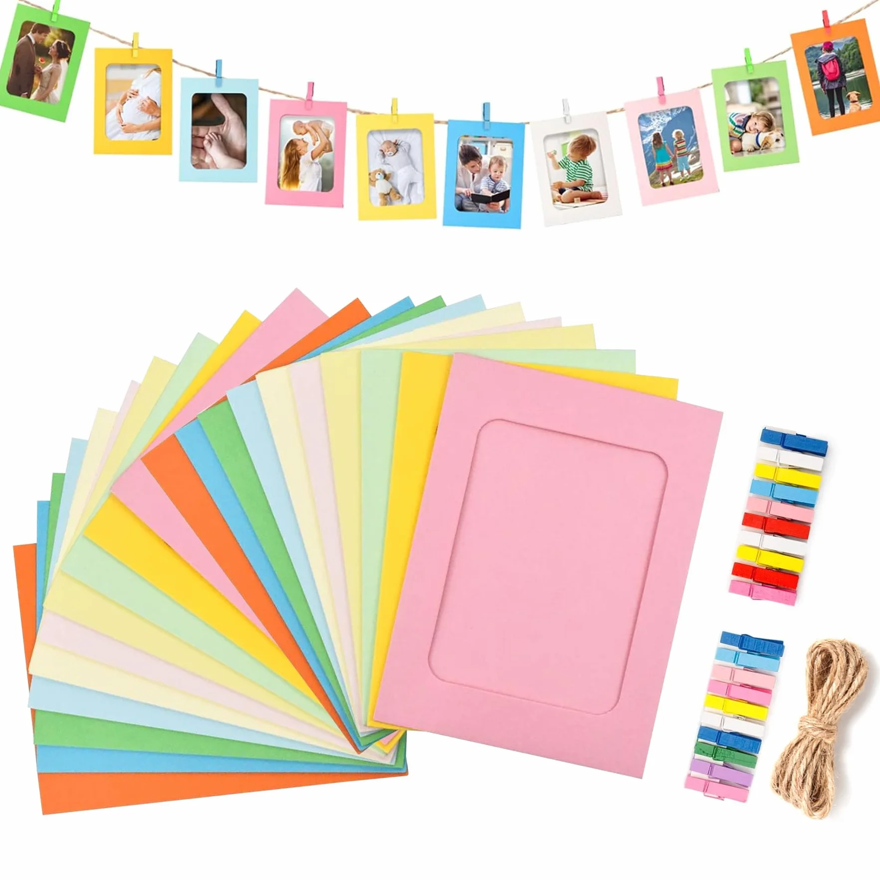 Cadre Photo en Carton 11.5x15.5cm DIY 20 Pièces avec Clips et Cordes pour Décoration Murale