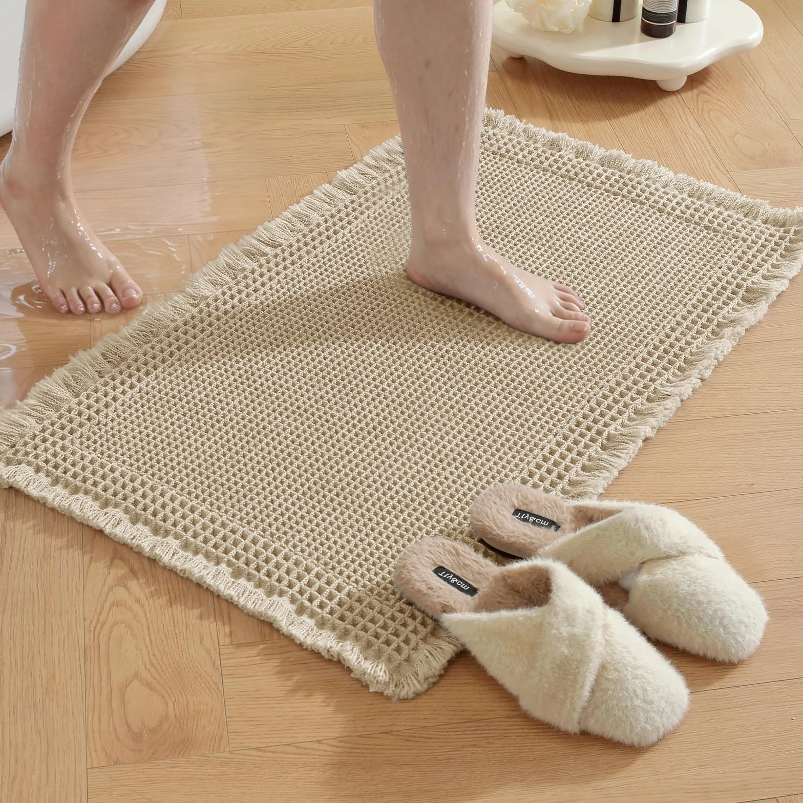 Tapis De Bain Antiderapant 50x80cm Absorbant l'eau Lavable en Machine Marron