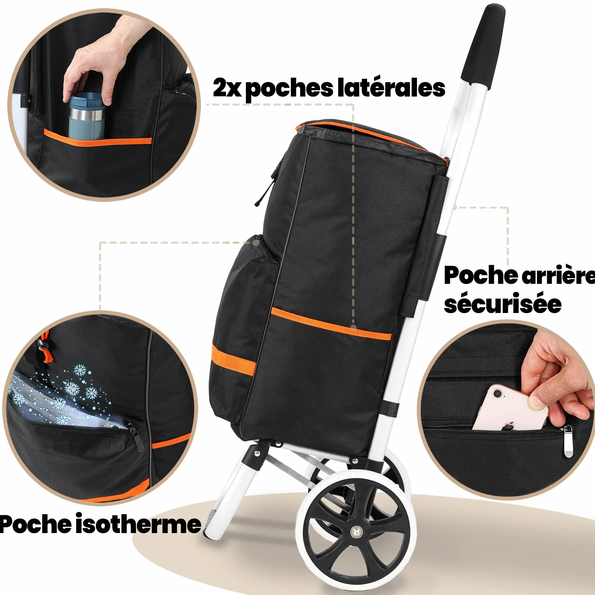 Eskey Chariot de Courses Pliable Isotherme Étanche