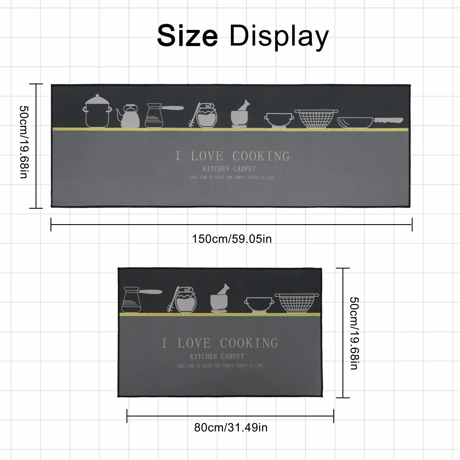 Ensemble de Tapis de Cuisine Antidérapant Lavable 2 pièces 50x80 + 50x150 cm