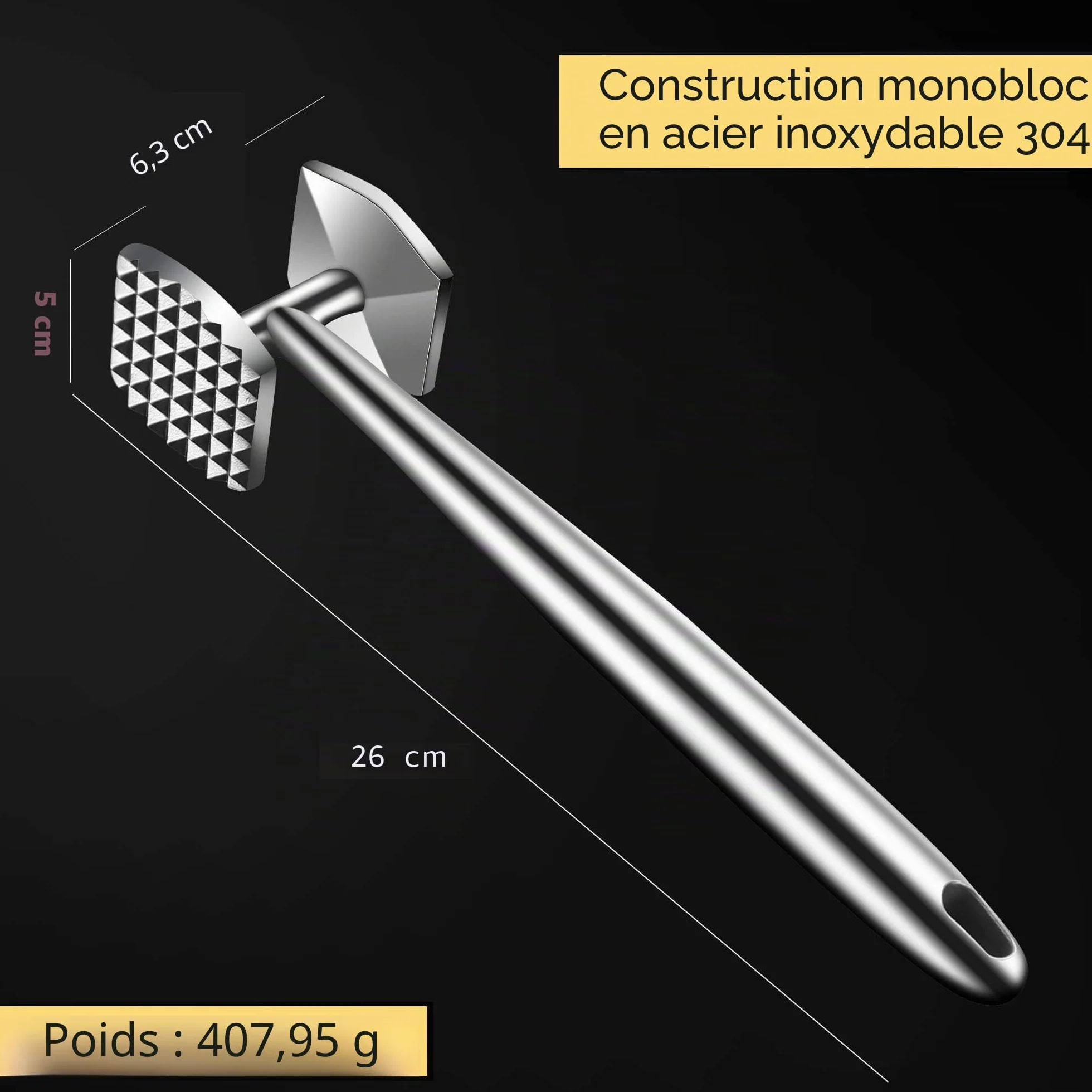 Aliglow Marteau Attendrisseur de Viande en Métal avec Poignée Ergonomique