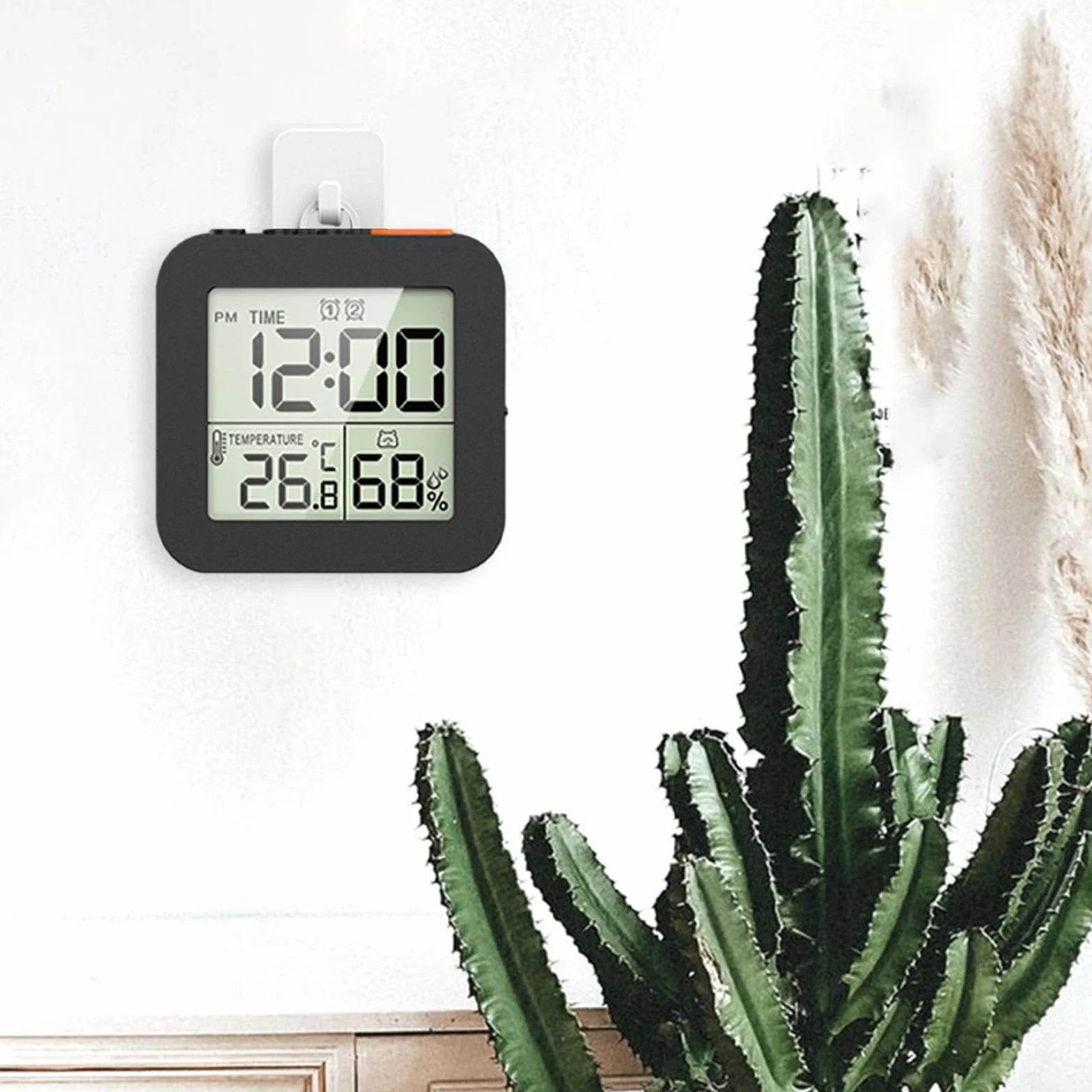 MagiDeal Horloge numérique Salle de Bain réveil Affichage LCD température thermomètre hygromètre 2 Crochets Noir