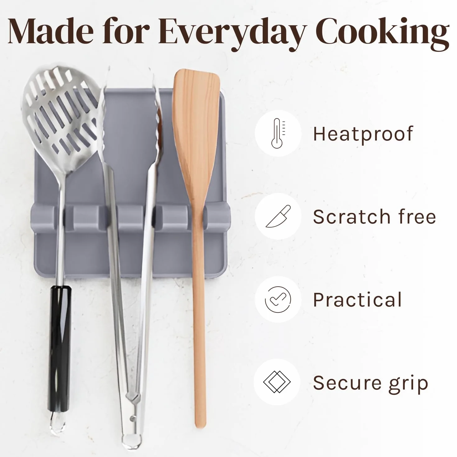 Porte Ustensiles Cuisine Thermorésistant, Pack de 2 - Cooler Kitchen Repose Cuillère avec Égouttoir (Gris)