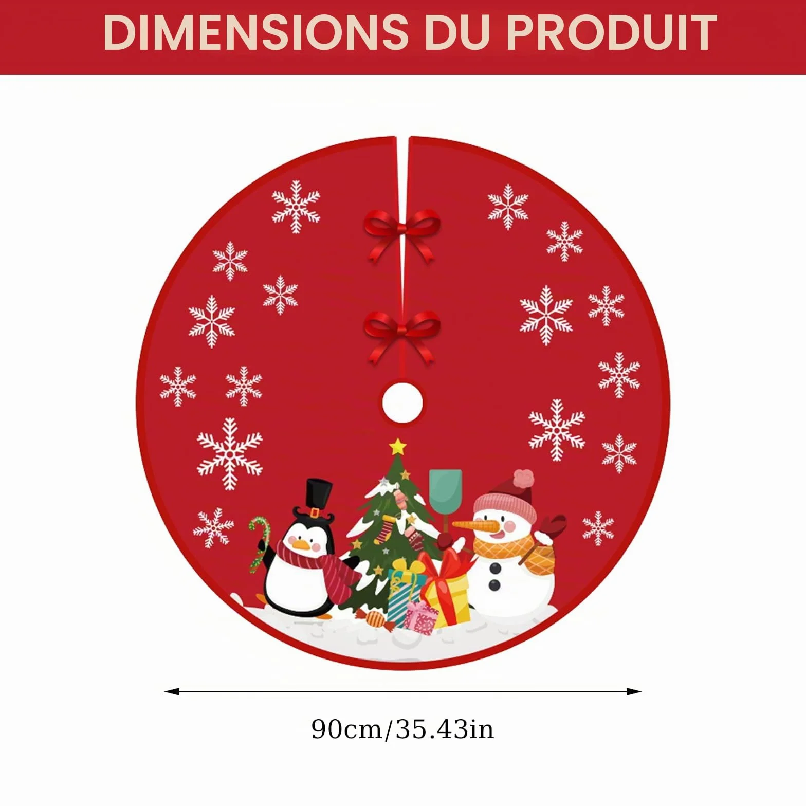 Jupe de Sapin de Noël Rouge 90cm pour Décoration d'Arbre