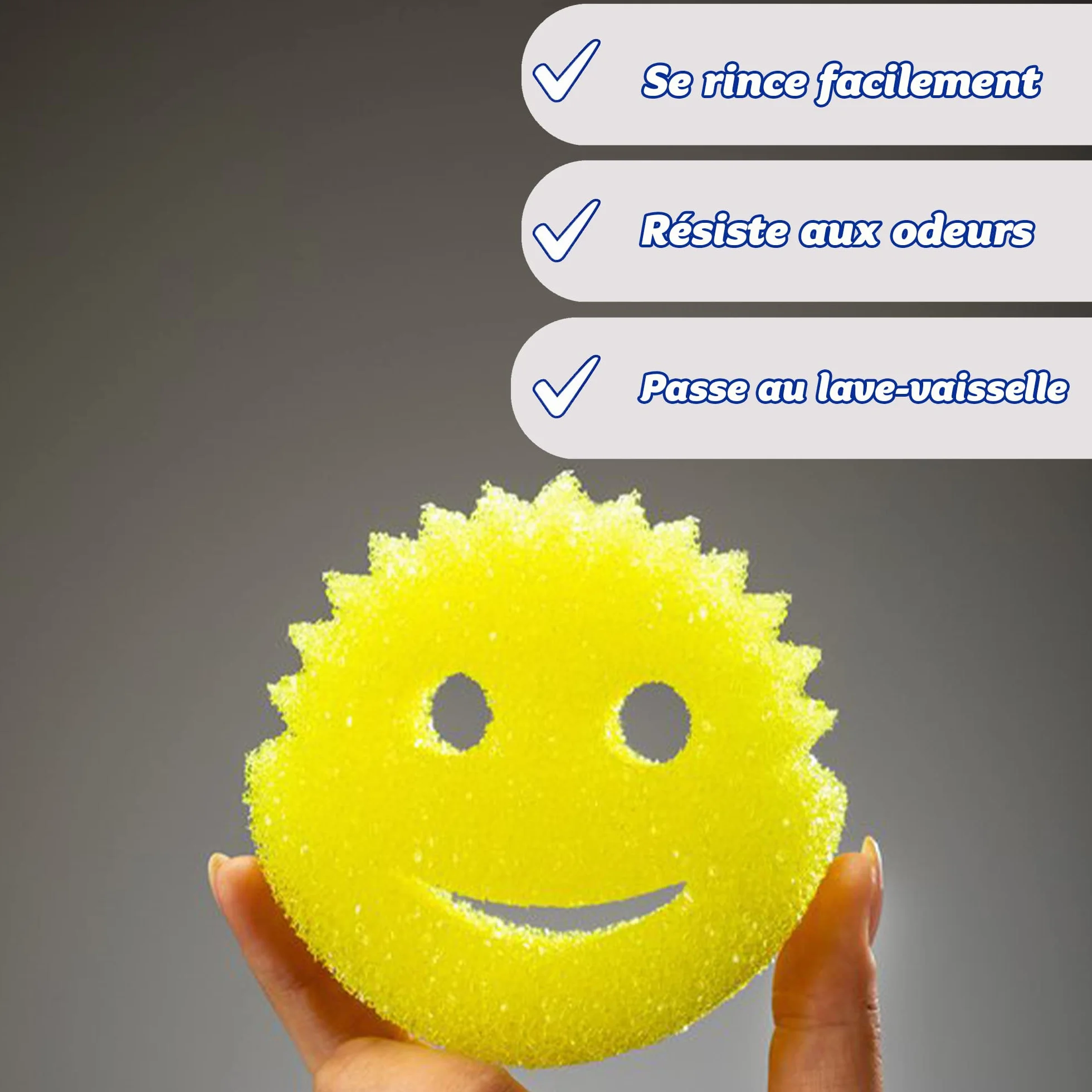 Scrub Daddy Original Éponge à Récurer Smiley Anti Rayure Antibactérienne Lot de 2 Jaune