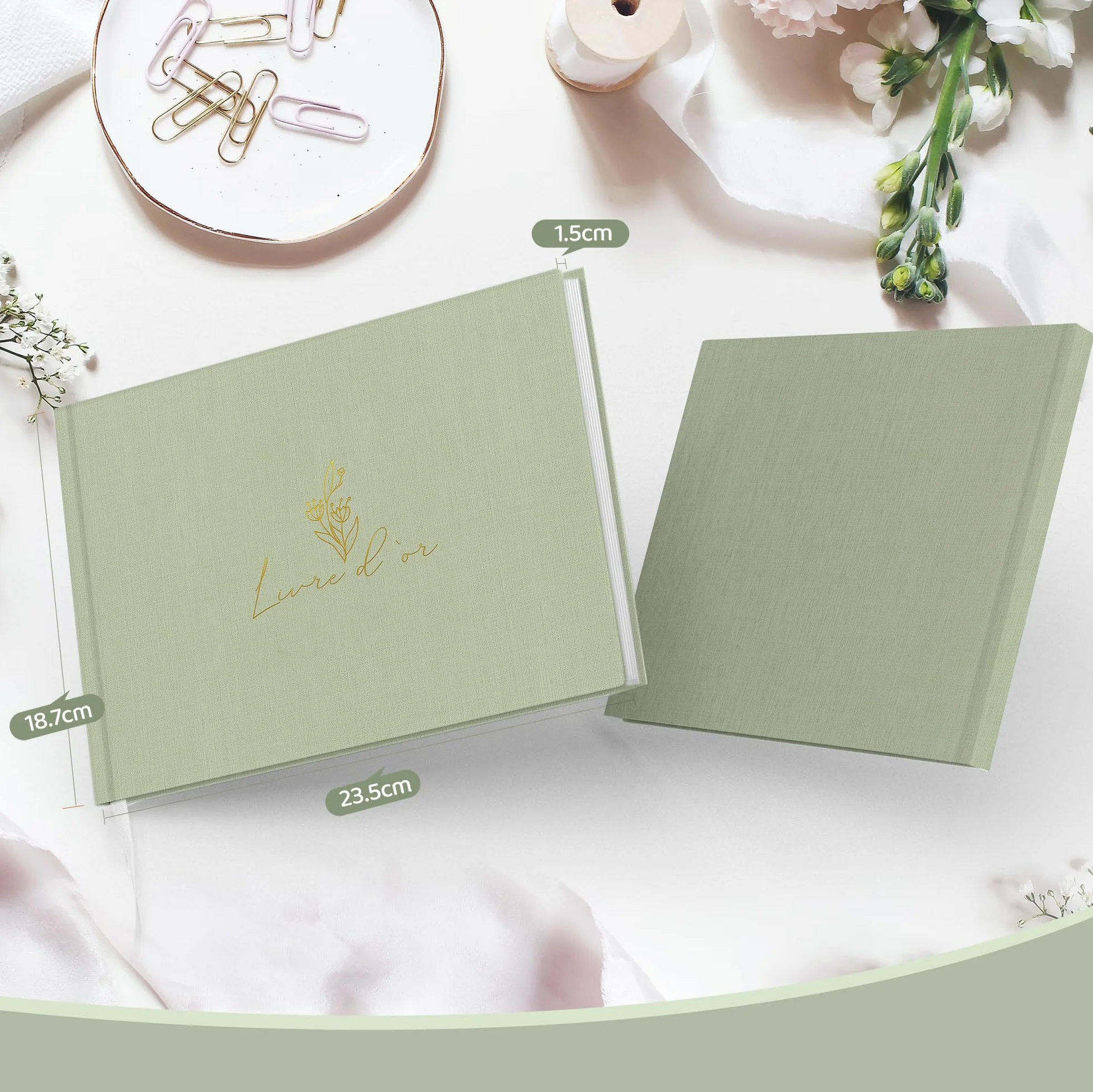 Livre d’Or en Lin Vert – Carnet de Messages & Souvenirs