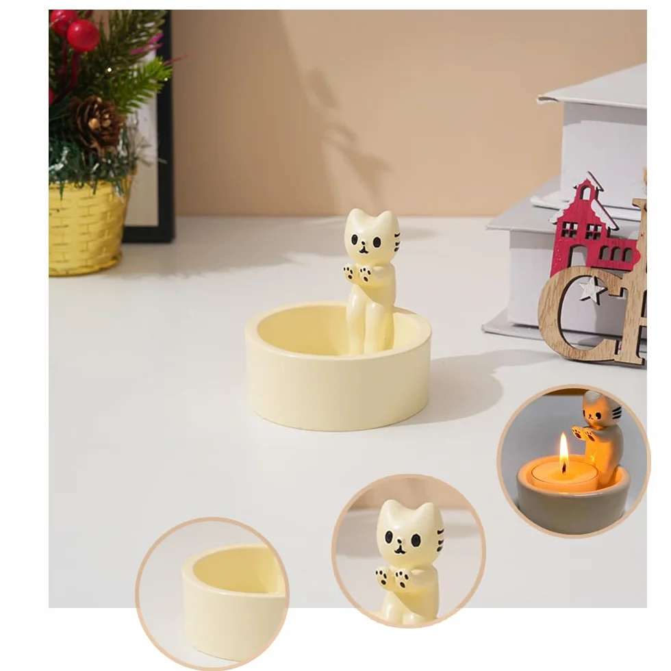 Photophores en Résine en Forme de Chat avec Pattes Chauffantes Décoration Chaton Bougeoir Décoratif