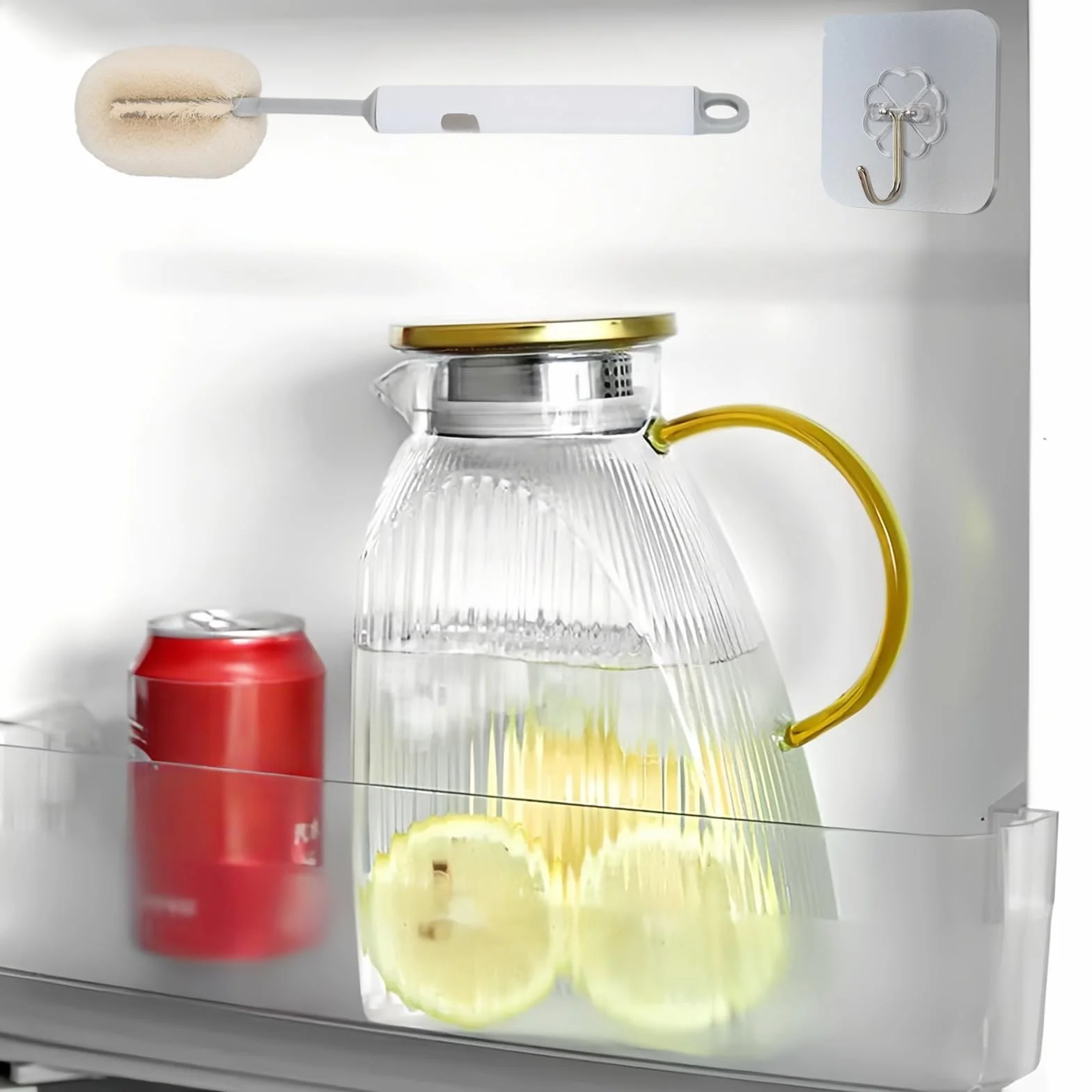 Pichet à Eau en Verre Borosilicate 1,8 L avec Couvercle et Anse, Carafe pour Boissons Chaudes & Froides