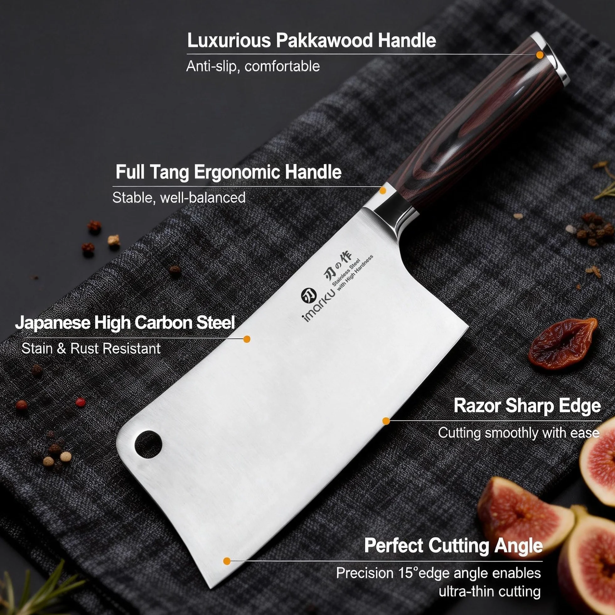 imarku Couteau Nakiri Couperet Chinois 18 cm Acier Inoxydable Professionnel