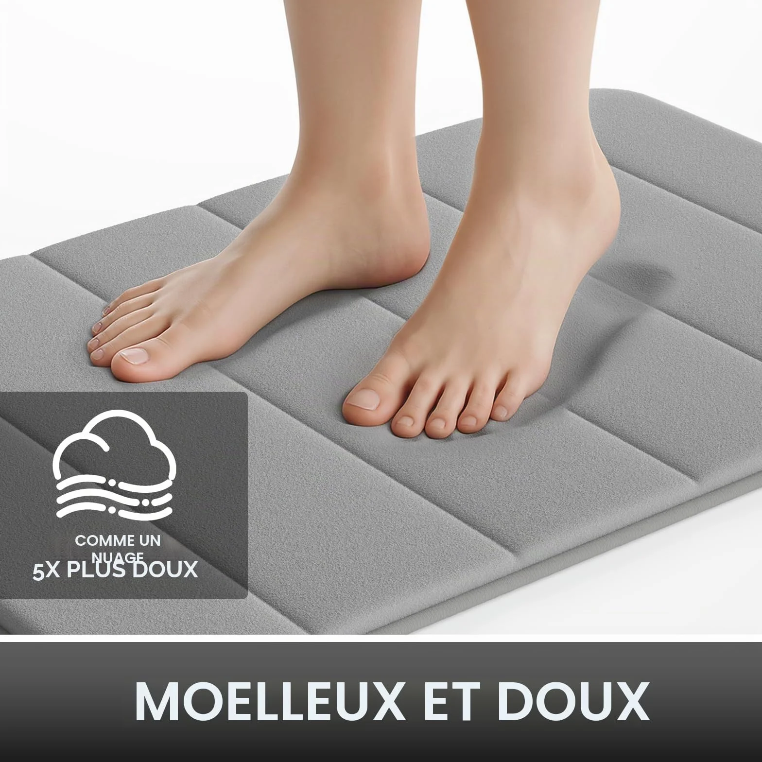 Tapis de toilette en mousse à mémoire de forme 50 x 60 cm gris antidérapant super absorbant