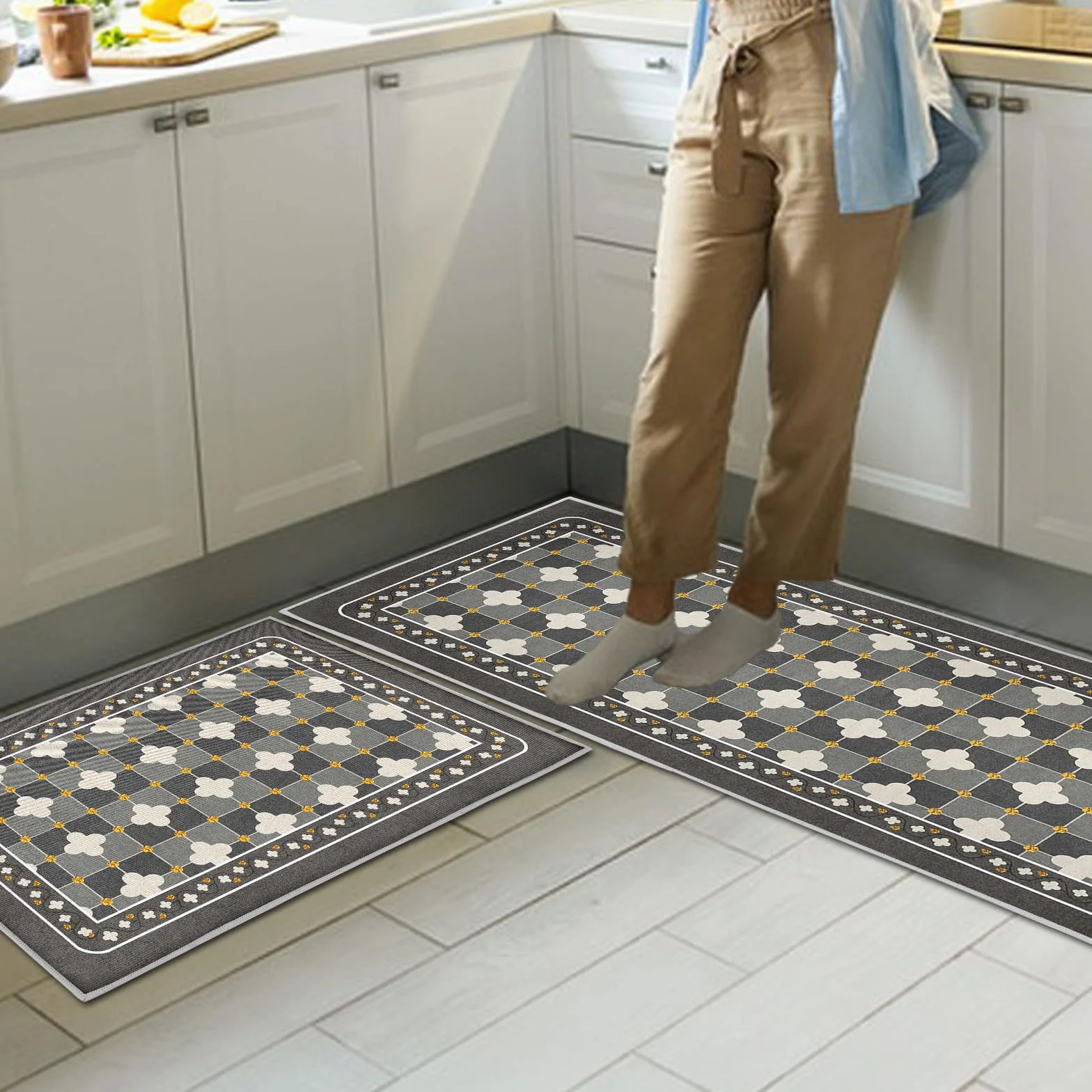 Tapis de cuisine antidérapants lavables anti-fatigue 43 x 150 cm Lot de 2