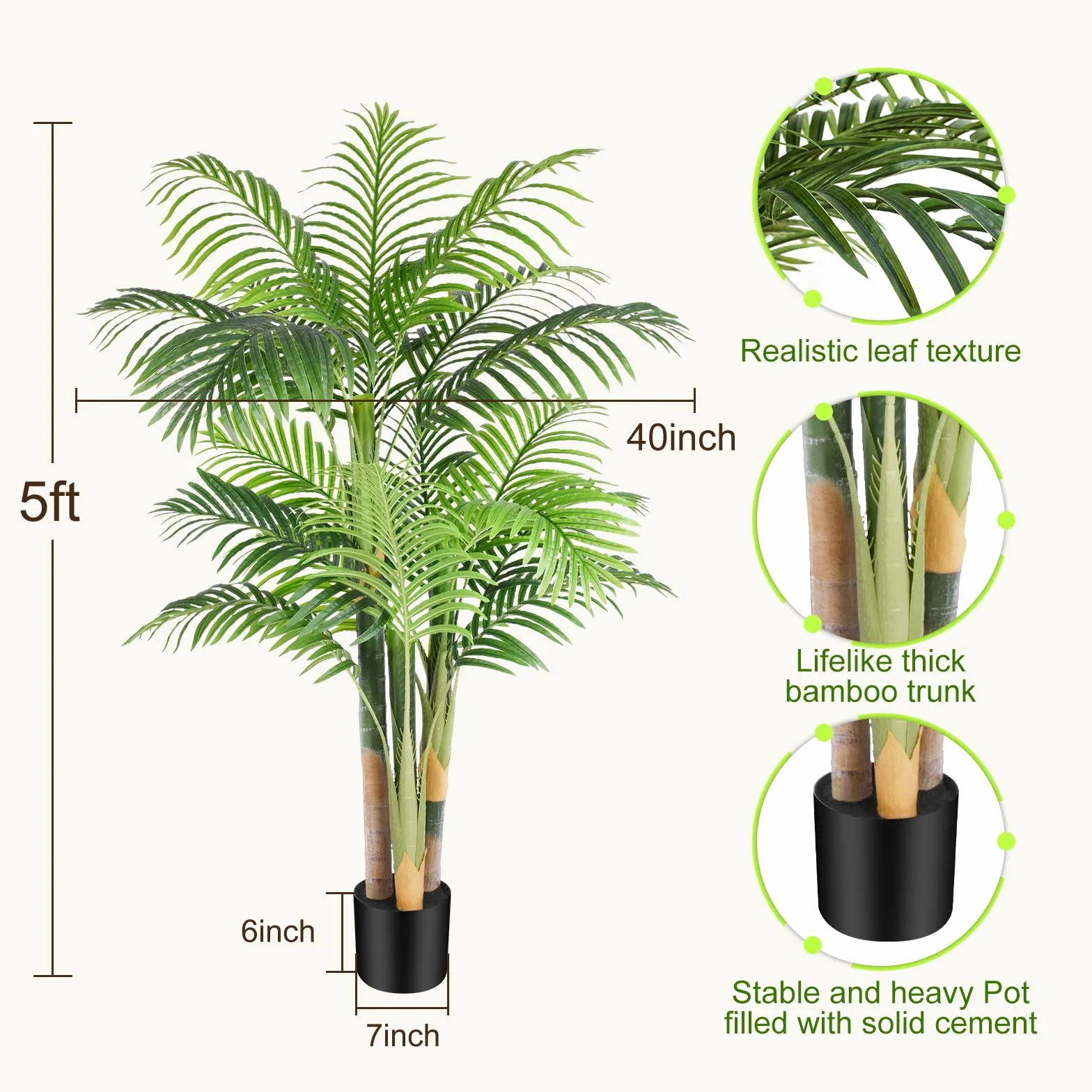 Palmier Artificiel Triple Doré 150cm Haute, Arbre Artificiel Exterieur Décoration Maison Jardin