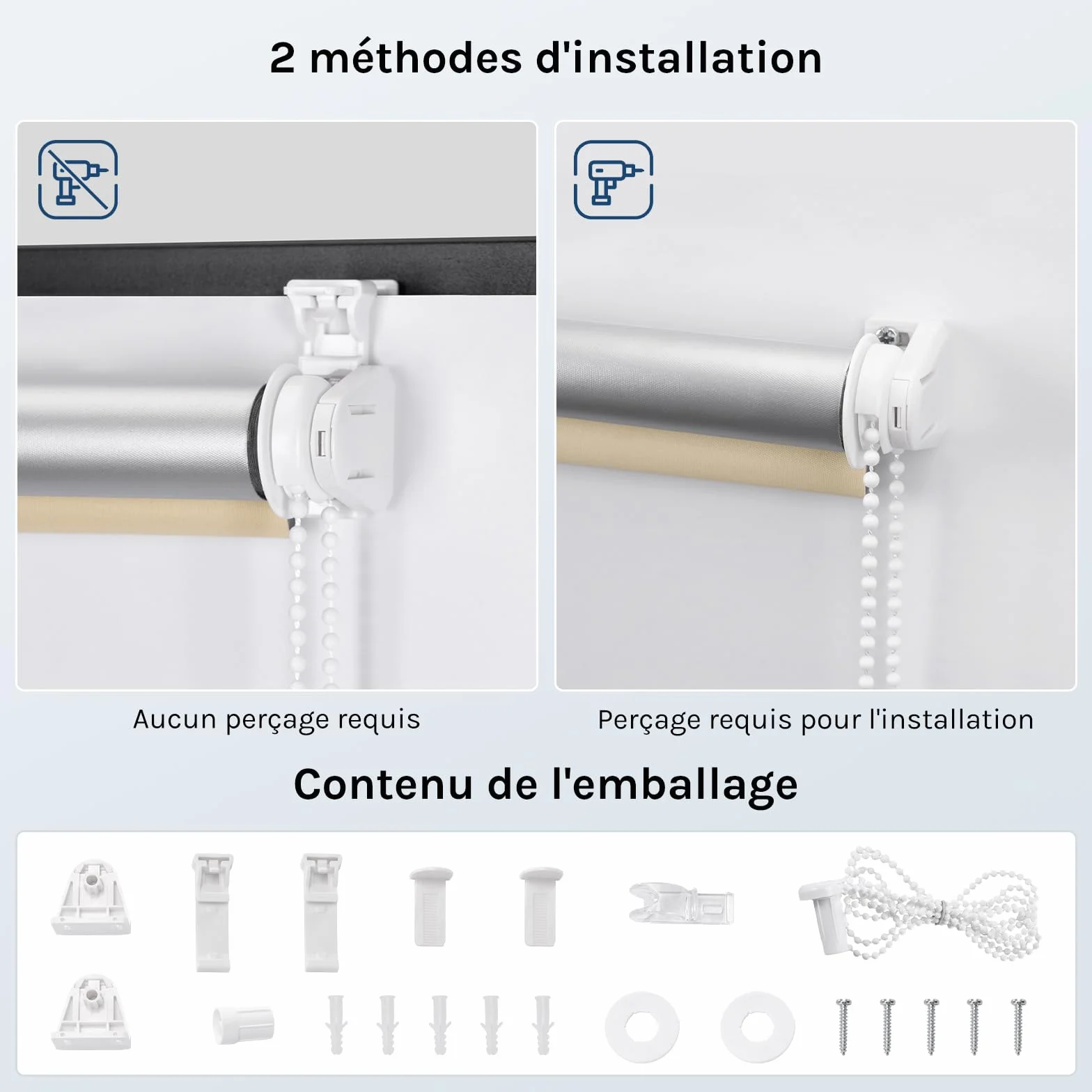 WOLTU Occultant Enrouleur sans Perçage, Rideau Opaque Revêtement Argent, Protection Soleil 70x210 cm Beige