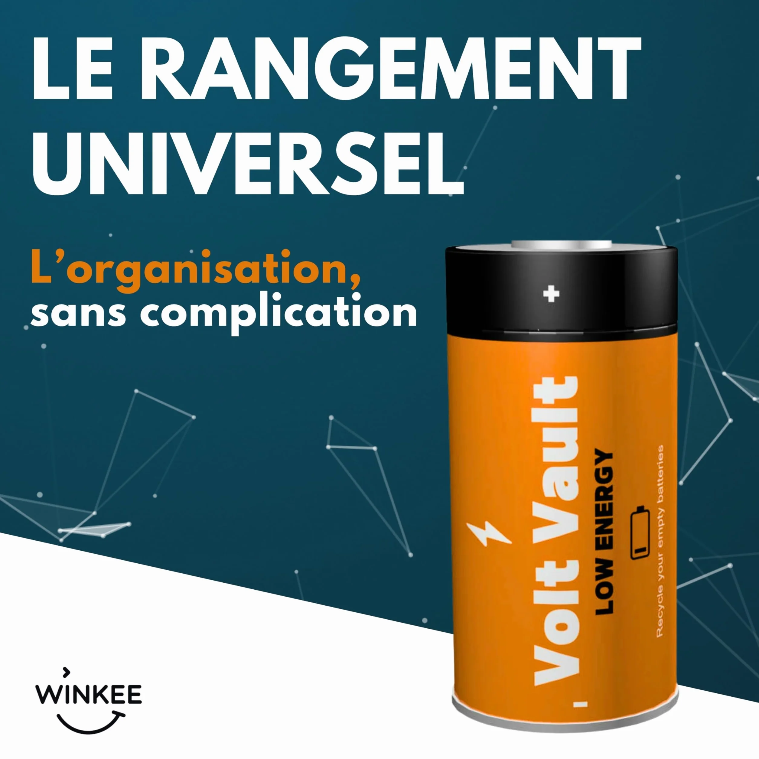 Winkee Boîte Volt Vault - Poubelle de bureau design - Rangement piles usagées - Boîte en métal