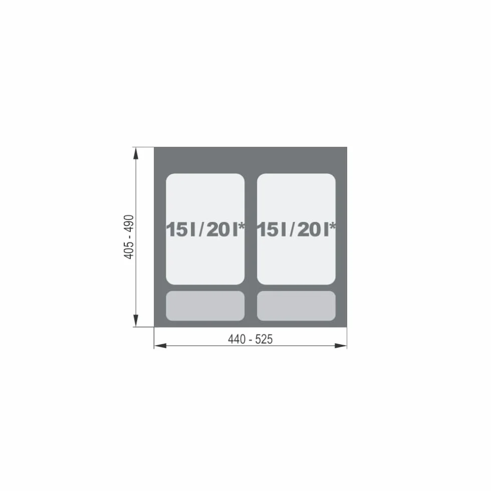 REJS Système de Tri Sélectif Cuisine 60 cm 2 Bacs 52,5x49x40 cm (2x 20L) Poubelle Encastrable Argenté