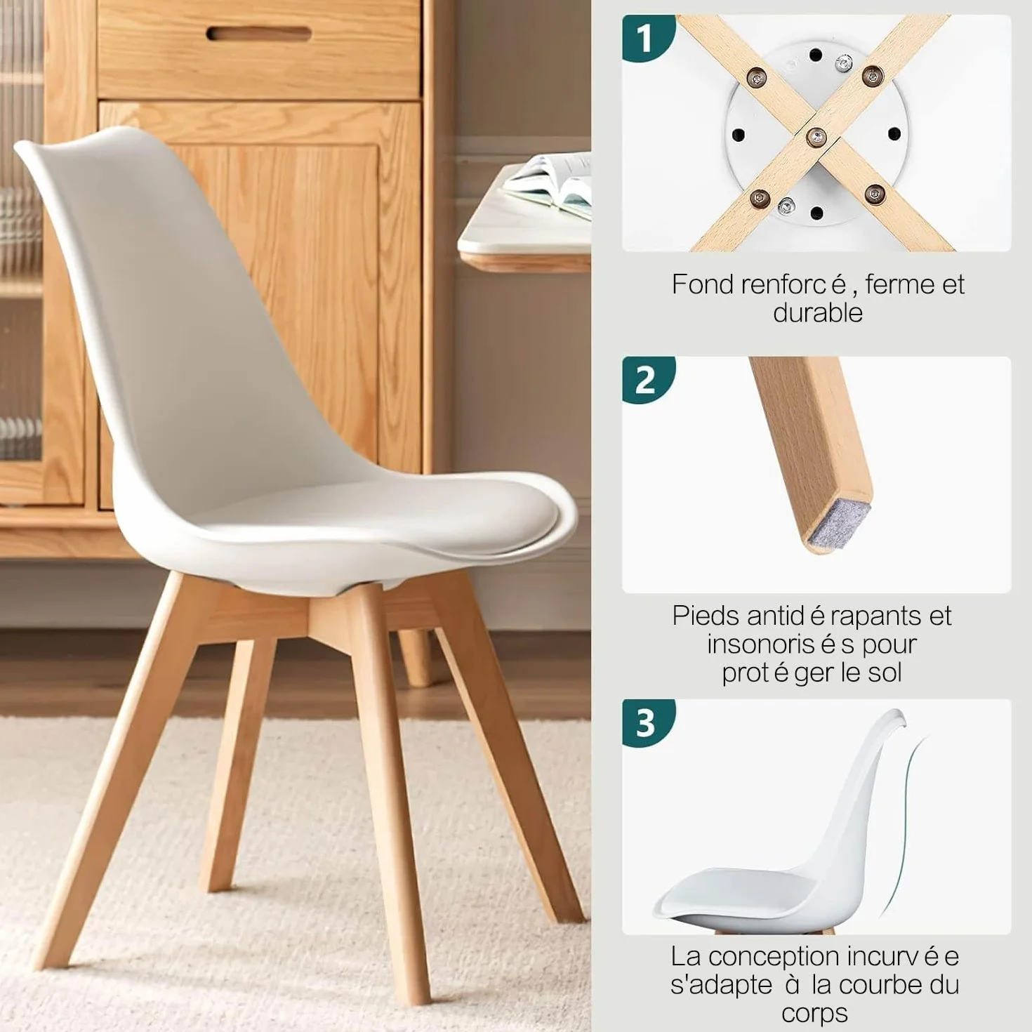 Chaises Salle à Manger Scandinave Lot de 4 Blanc