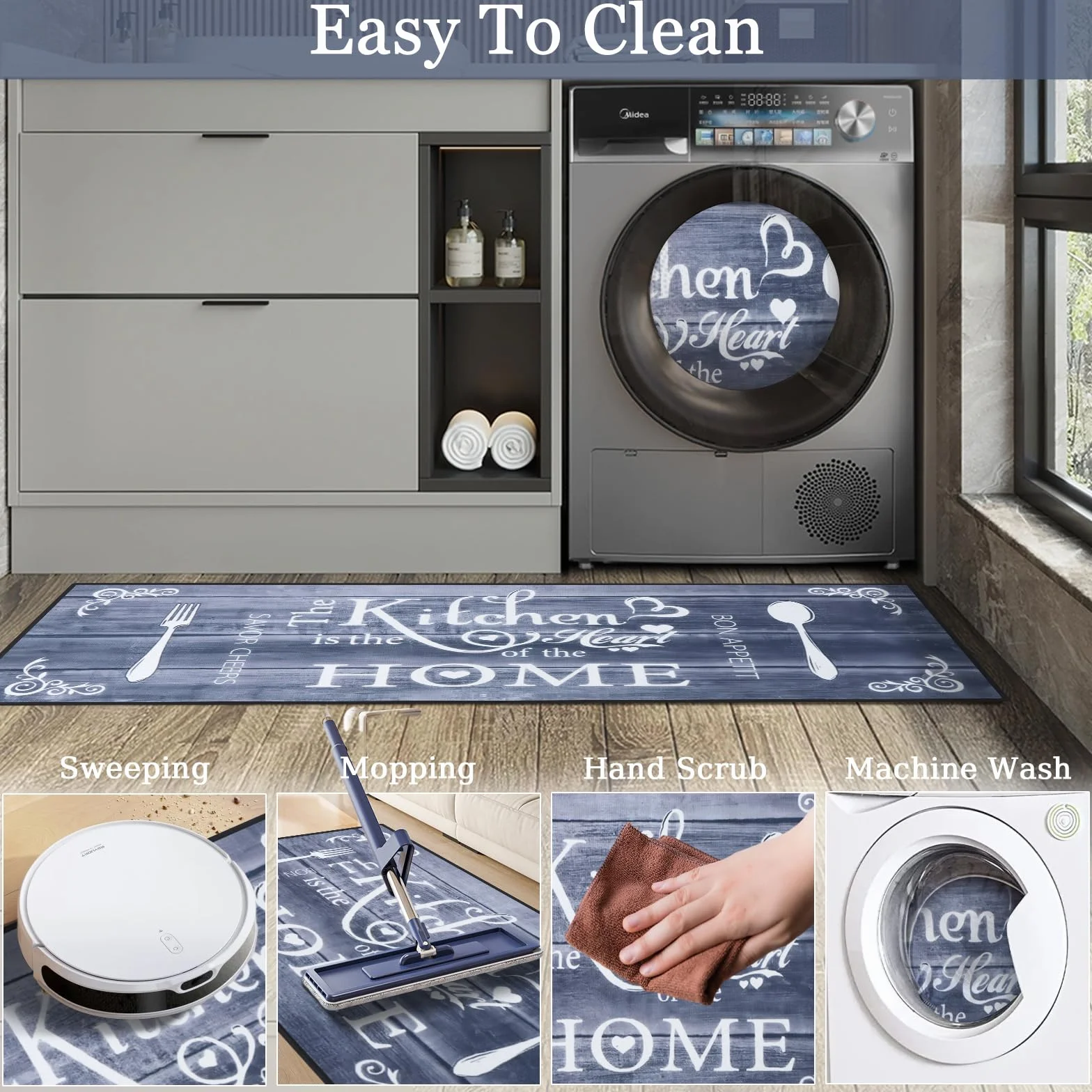 Tapis de Cuisine Boho 2 pièces, Lavable, Antidérapant pour Sol