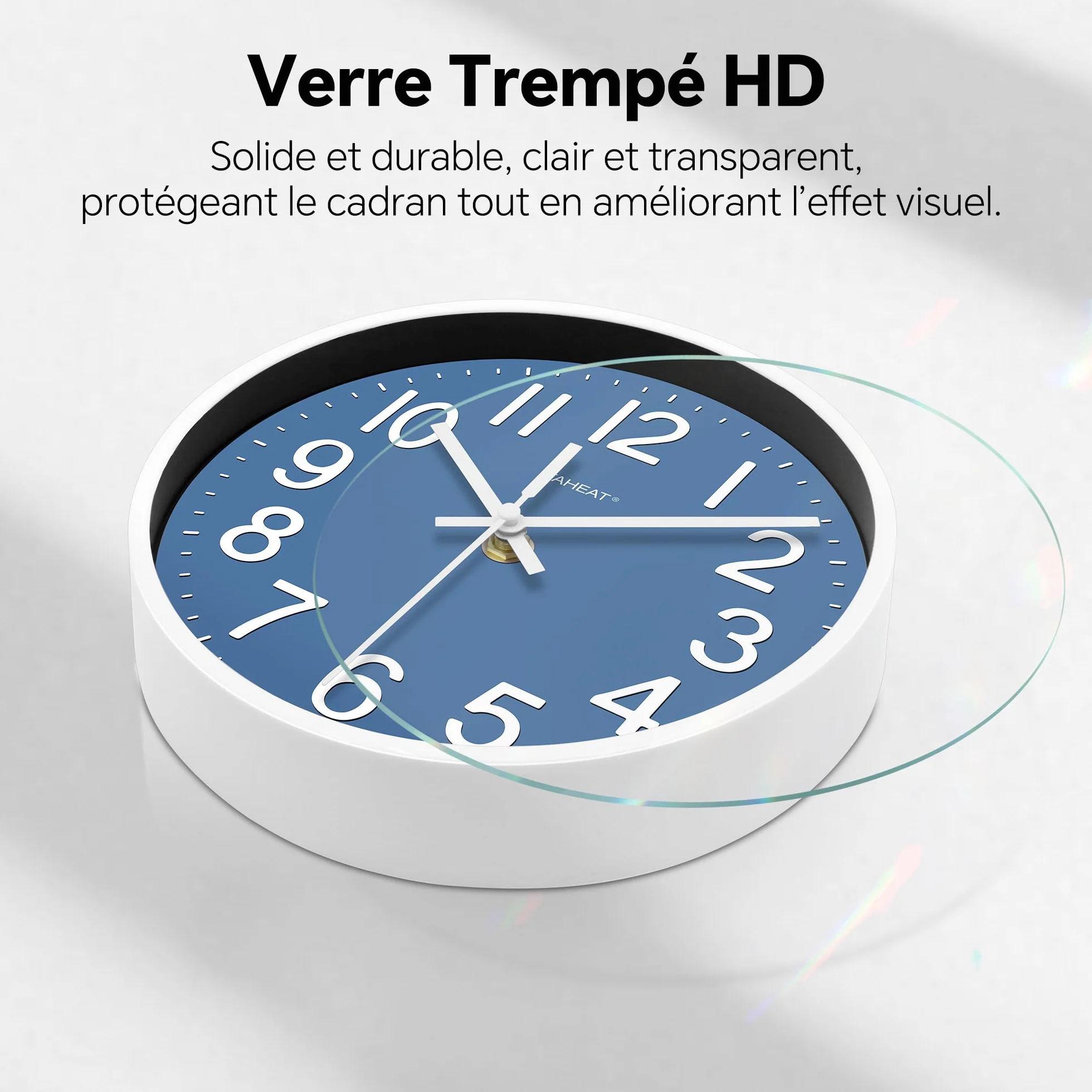 TAHEAT Horloge Murale Bleue 20 cm, Horloge à Quartz Silencieuse, Décoration Moderne