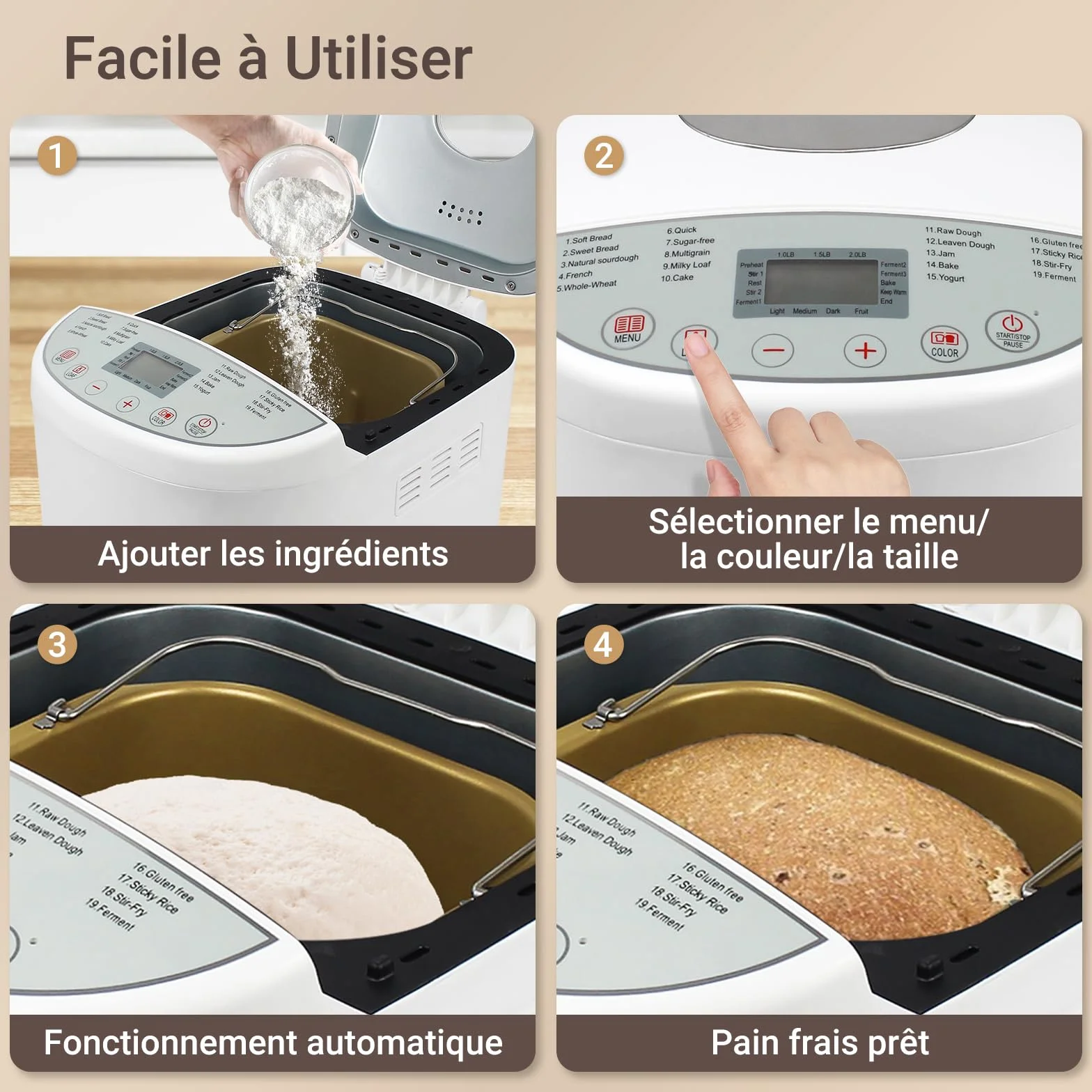 Todeco Machine à Pain 19 Programmes 3 Tailles 1.0/1.5/2.0LB