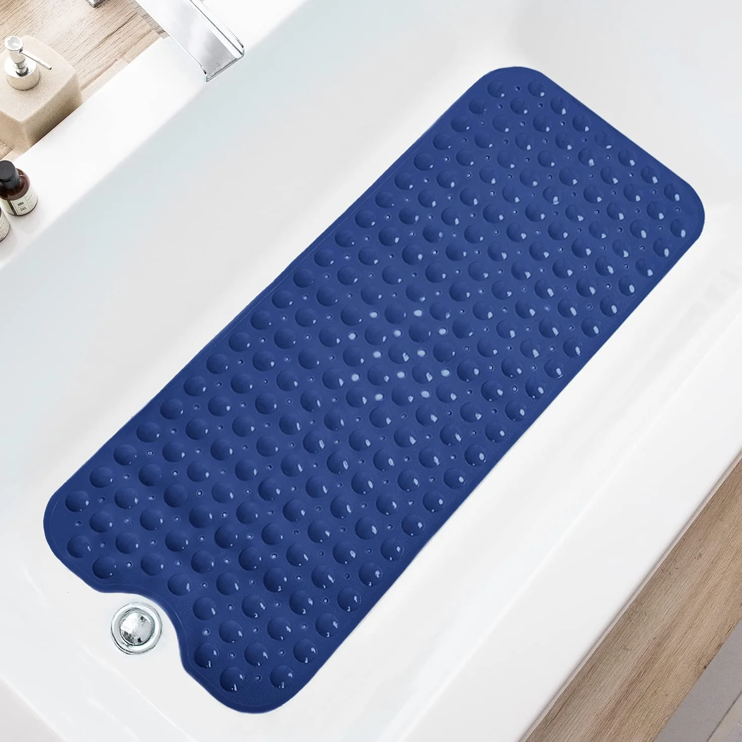 Tapis de bain antidérapant extra long 99 x 40,6 cm lavable en machine bleu marine