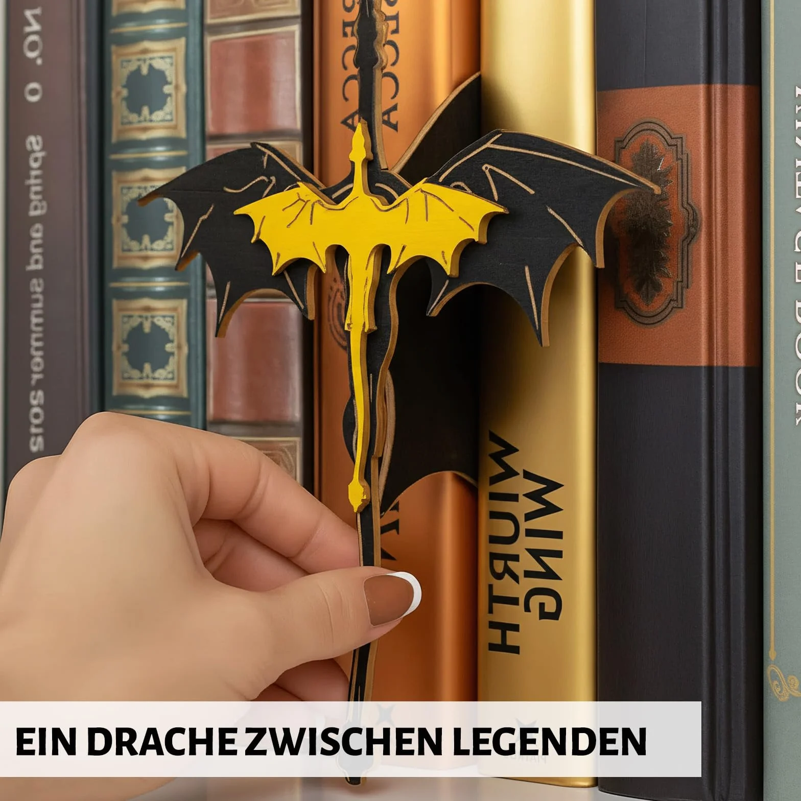 Serre-livres dragon en bois décoration bibliothèque étagère design