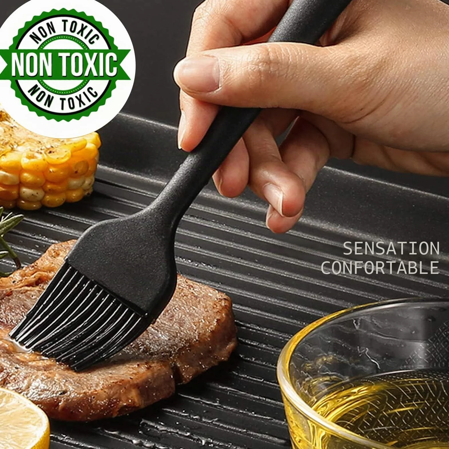 Pinceau de Cuisine Silicone 21 cm Noir pour Pâtisserie Barbecue