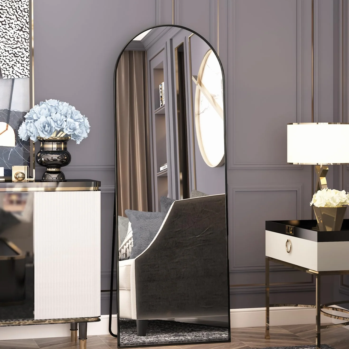 Miroir de Sol cintré 162 x 53 cm Cadre Aluminium Mural Intégral Noir