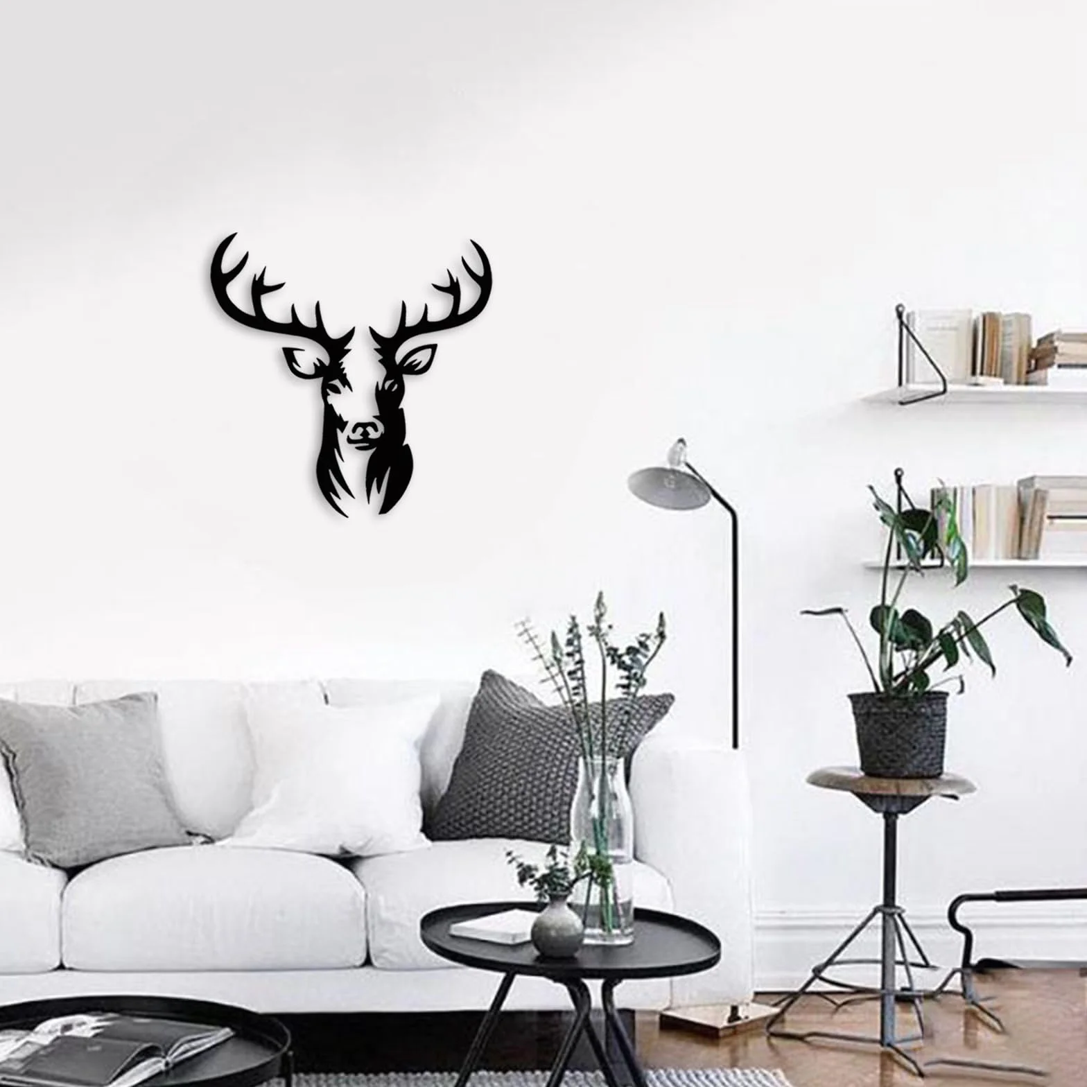 Huspox Grand Art Mural Cerf en Métal Décoration 41x45cm, Décoration de Chasse pour Salon