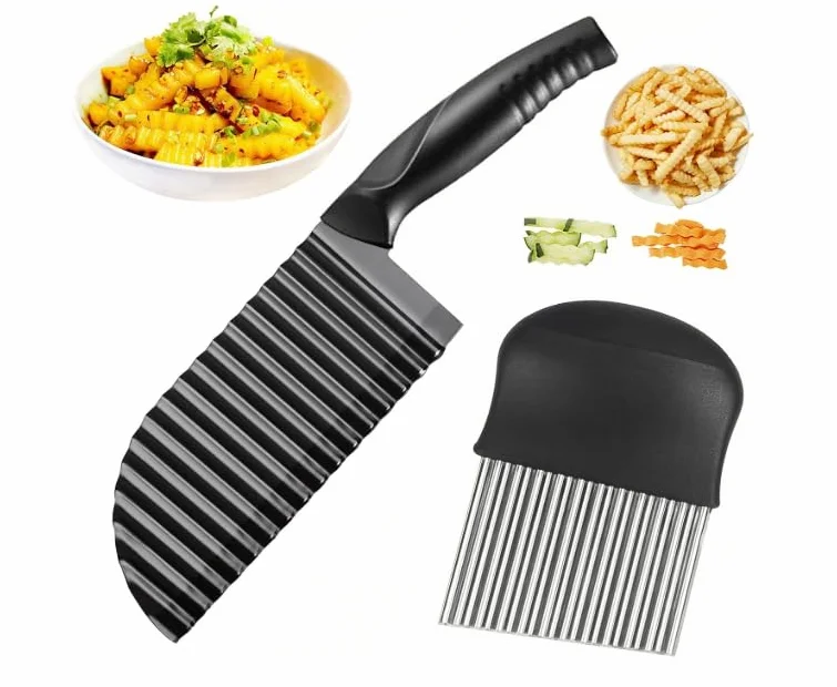 Ensemble Légumes Ondulés Acier Inoxydable Couteau à Frites Patate Poignée Antidérapante
