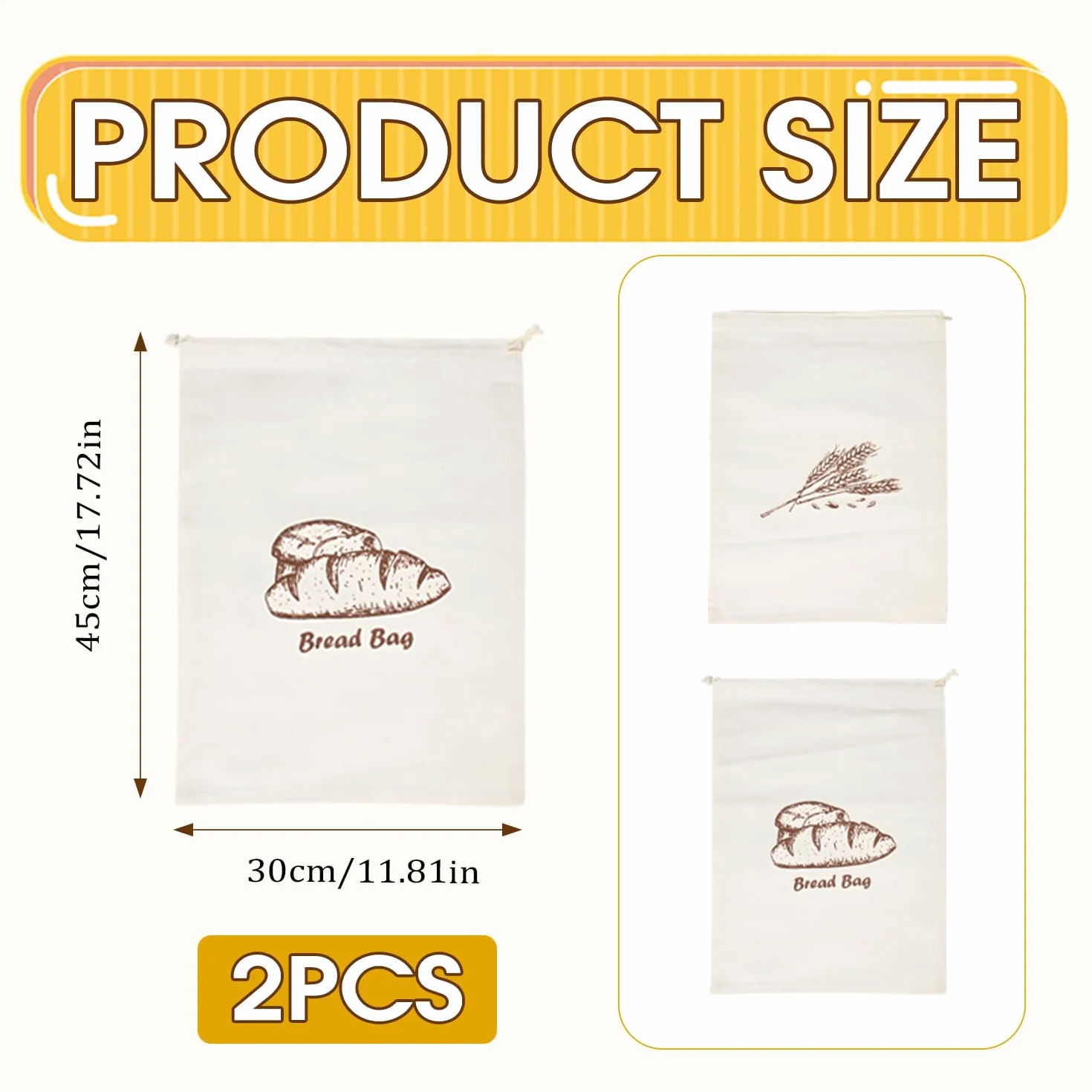 Sac à Pain Tissu 30x45 cm Coton Lin Cordon Serrage Longue Conservation Baguette