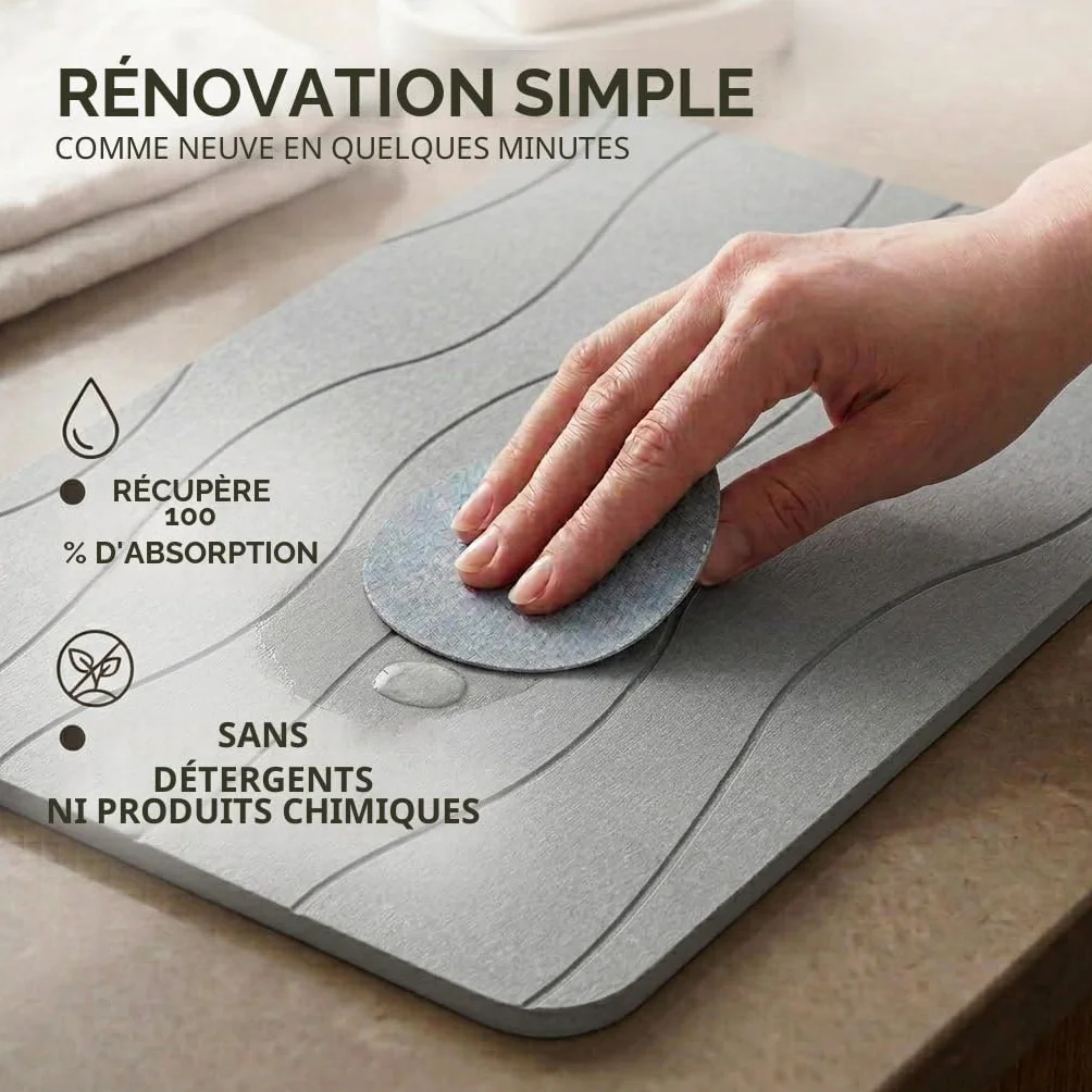 Tapis de Bain Diatomite 40x60 cm, Séchage Rapide, Antidérapant, Anti-Moisissure, Gris Clair