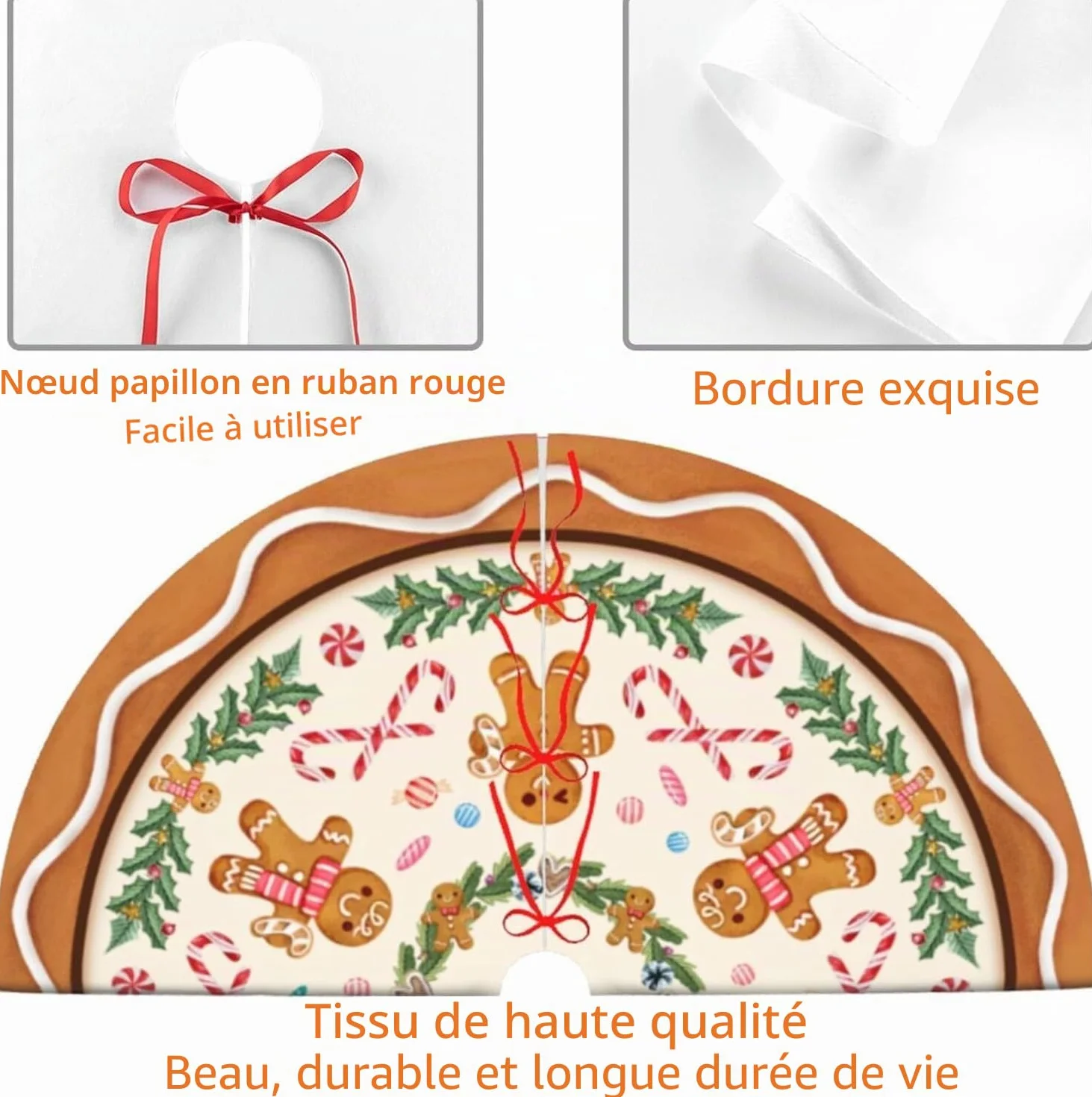Jupe de Sapin de Noël 120 cm Bonhomme en Pain d'épice Corde Rouge