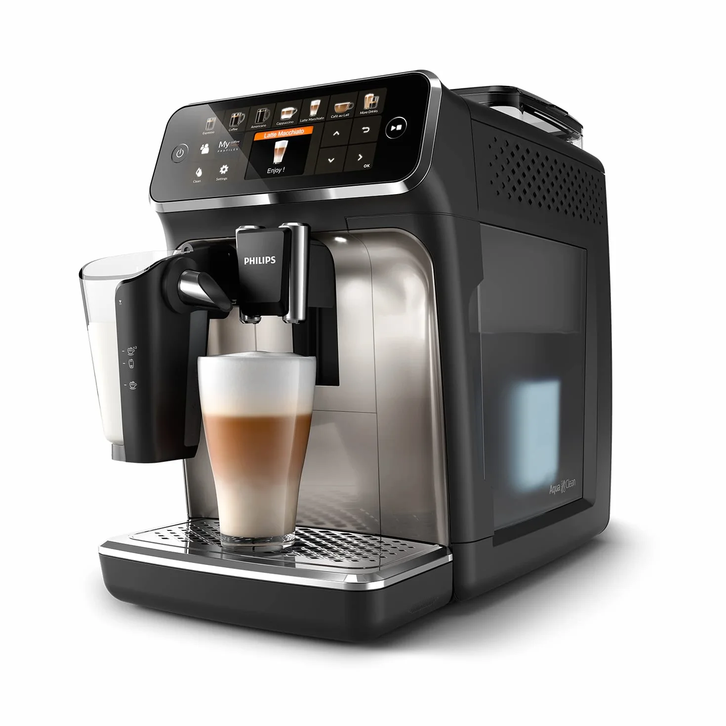 PHILIPS Expresso broyeur Série 5400 EP5447/90 Machine à café grain Noir Chrome 12 spécialités LatteGo